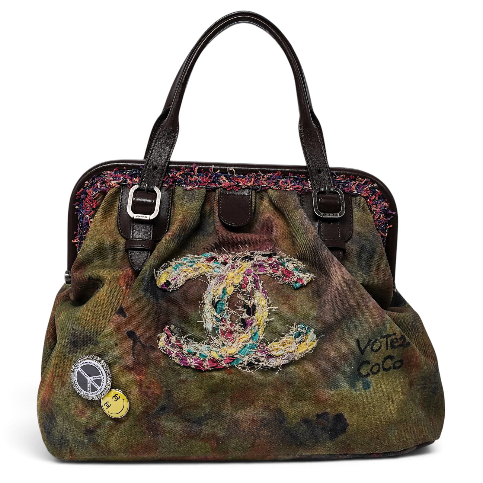 Chanel "On The Pavements" Canvas CC Framed Satchel Bag: Chanel "On The Pavements" Canvas CC Framed Satchel Bag 2015, Italy Chanel “On The Pavements” CC Framed Satchel Bag from Karl Lagerfeld’s Spring/Summer 2015 collection in heavy canvas with