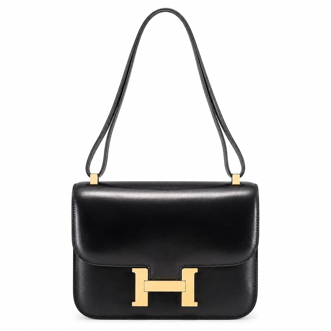 Hermes Vintage "Constance" Black Box Calf Leather: Hermes Vintage "Constance" Black Box Calf Leather 1970's, France Hermès Constance crafted from black Box Calf leather with a smooth, polished finish. Features gold-plated hardware, signature H clasp