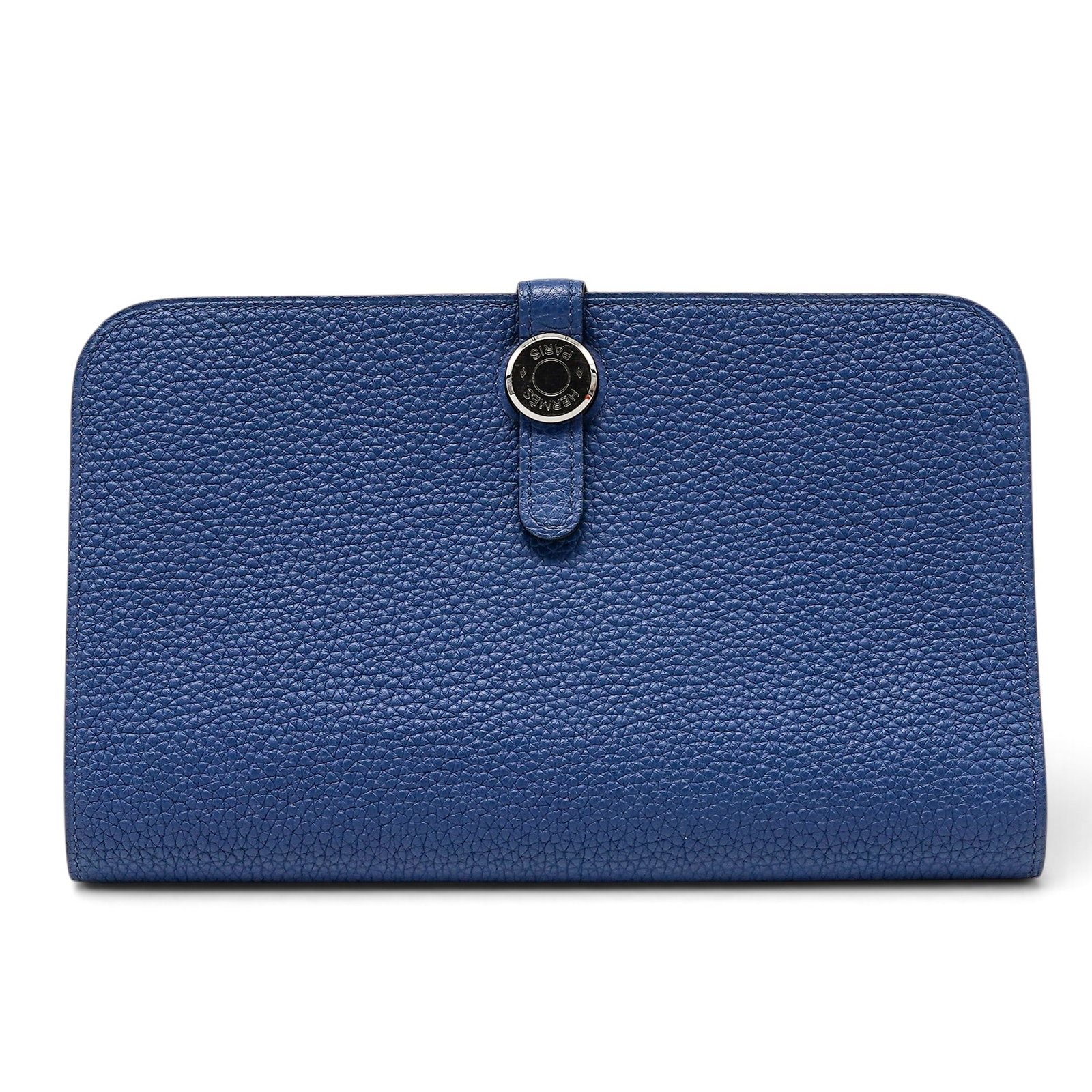 Hermes "Dogon Duo" Blue Togo Leather Wallet: Hermes "Dogon Duo" Blue Togo Leather Wallet Z (2021), France Hermès Dogon Duo Wallet crafted from blue Togo leather, featuring its signature pebbled texture and H-tab closure. Includes a removable co