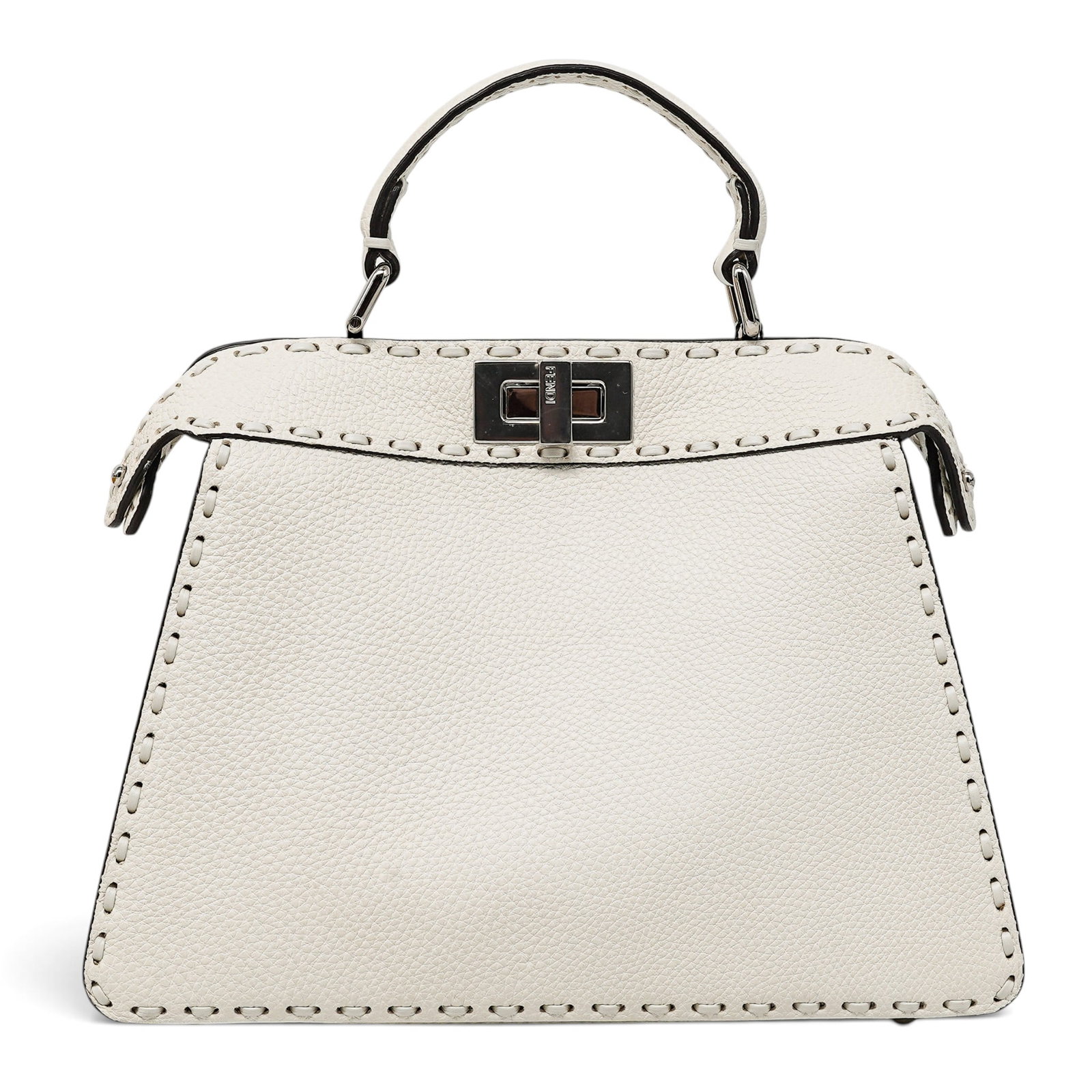 Fendi Small "Peekaboo" White Selleria Leather: Fendi Small "Peekaboo" White Selleria Leather 2026, Italy Fendi Small Peekaboo IseeU crafted from white Selleria leather with signature hand-stitched detailing, twist-lock closures, top handle, and de