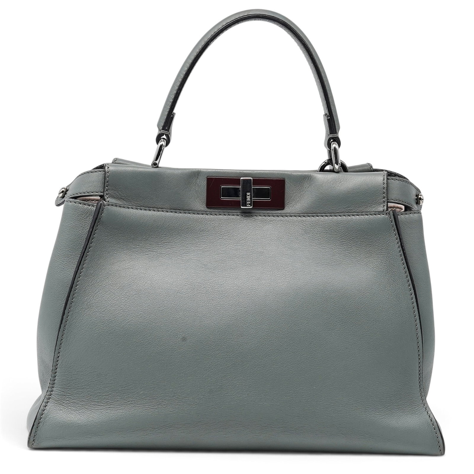 Fendi "Peekaboo" Medium Grey Leather: Fendi "Peekaboo" Medium Grey Leather 2018, Italy Fendi Peekaboo Medium Bag crafted from grey leather with a structured silhouette, iconic turn-lock closure, rolled top handle, and spacious divided