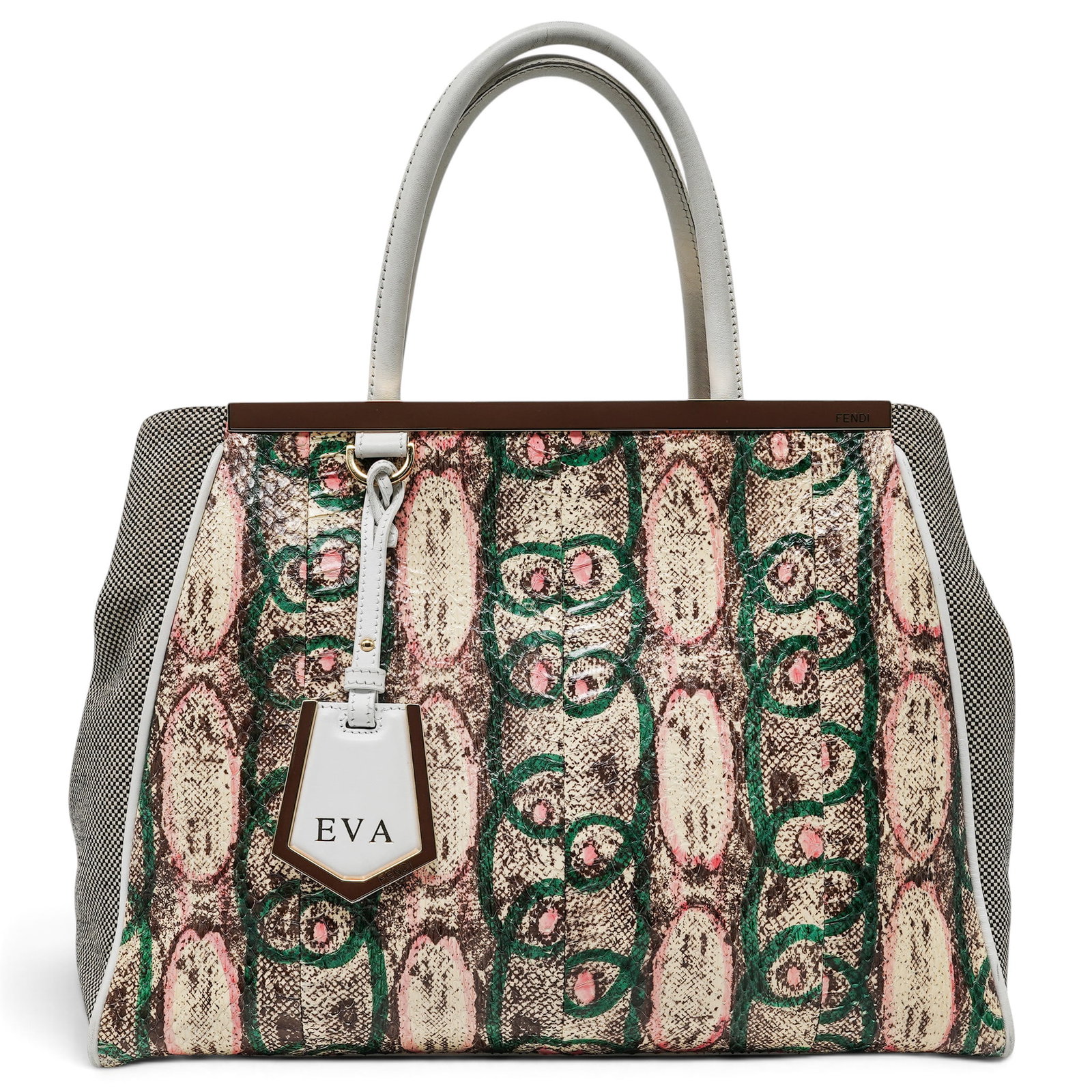 Fendi "2 Jours" Multicolor Python & Leather: Fendi "2 Jours" Multicolor Python & Leather 2010's, Italy Fendi 2Jours Tote crafted from exotic multicolor python and leather, featuring a structured silhouette with rolled top handles, top zip closur