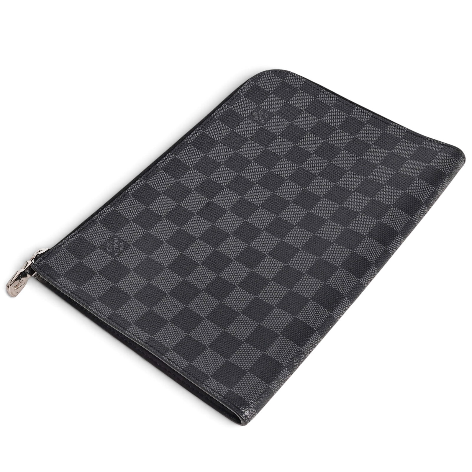 Louis Vuitton "Pochette Jour PM" Damier Graphite: Louis Vuitton "Pochette Jour PM" Damier Graphite 2018, France Louis Vuitton Pochette Jour PM crafted from Damier Graphite coated canvas with a wraparound zip closure and spacious interior featuring a