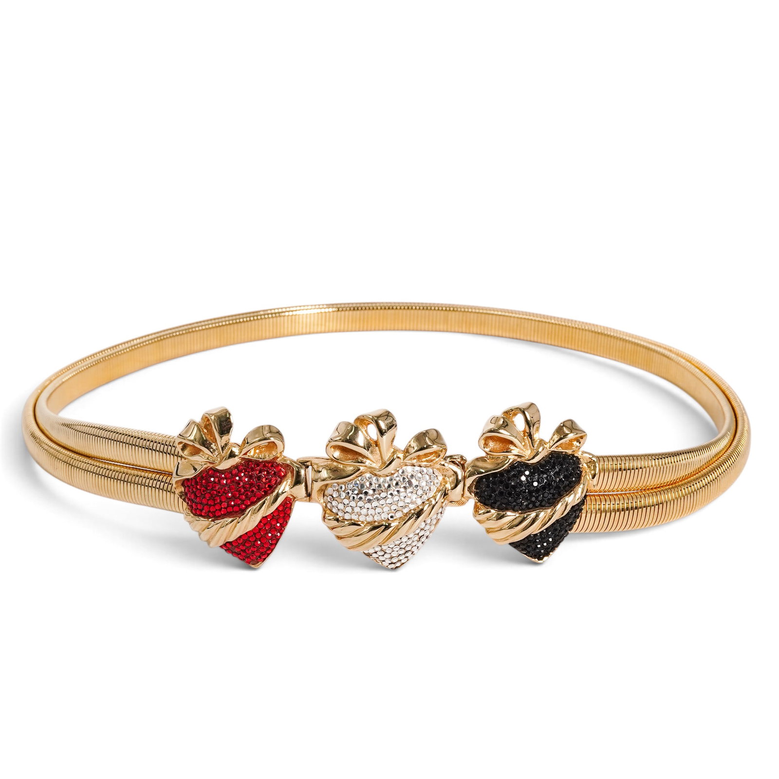 Judith Leiber "Triple Heart Pavé" Crystal Belt on Gold Snake Chain (1 of 5)