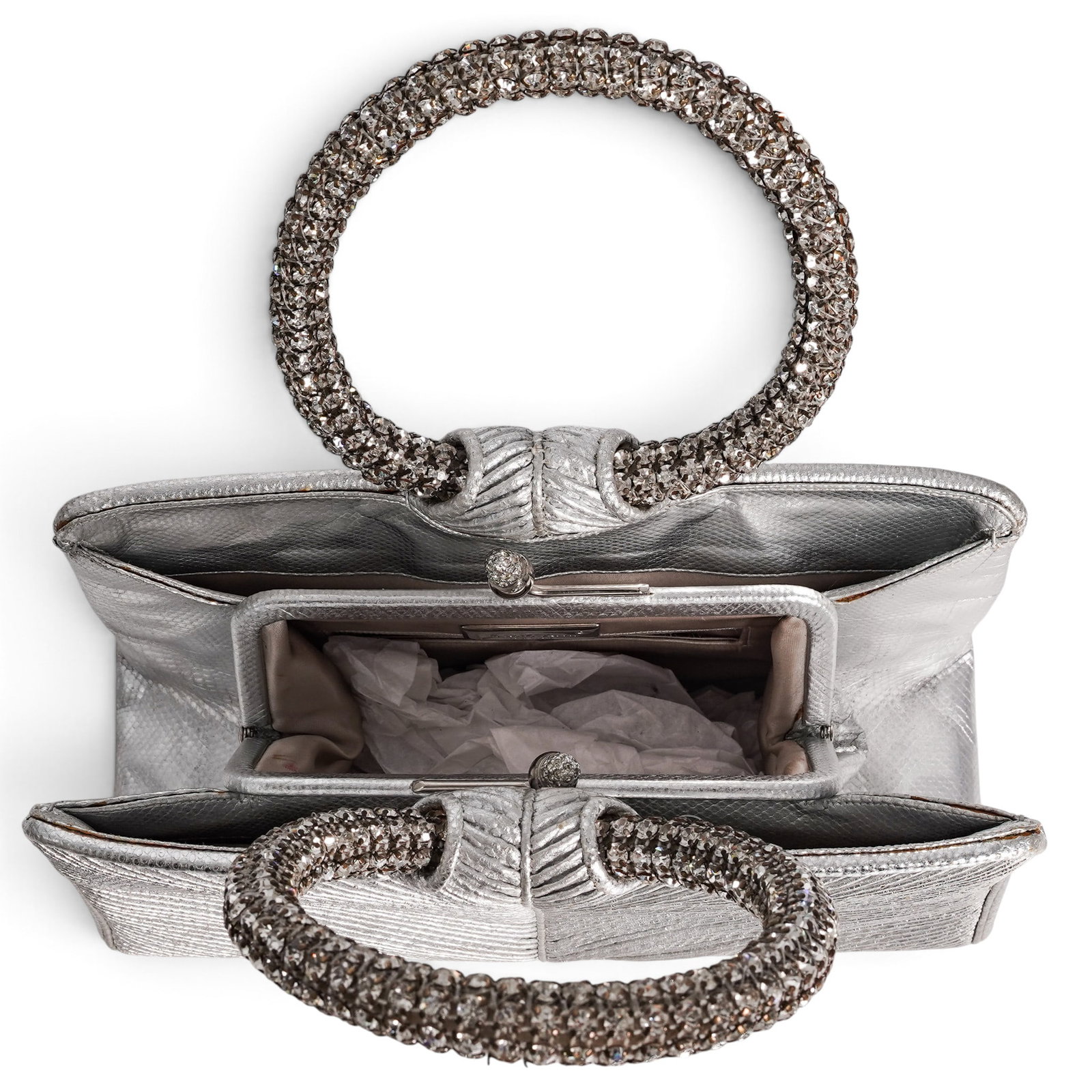 Judith Leiber Silver Lizard Crystal Handle Bag - 3