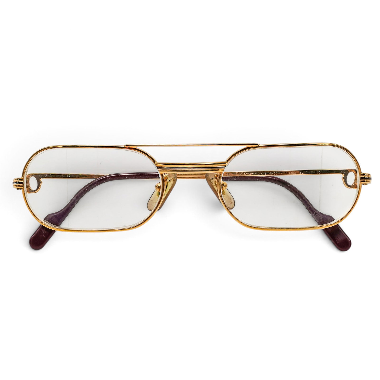 Carter Vintage Gold-Plated 1980’s Must De Cartier Eyeglasses: Carter Vintage Gold-Plated 1980’s Must De Cartier Eyeglasses 1980's, France Cartier Must de Cartier vintage eyeglasses from the 1980s with a gold-plated frame, Cartier detailing, and original