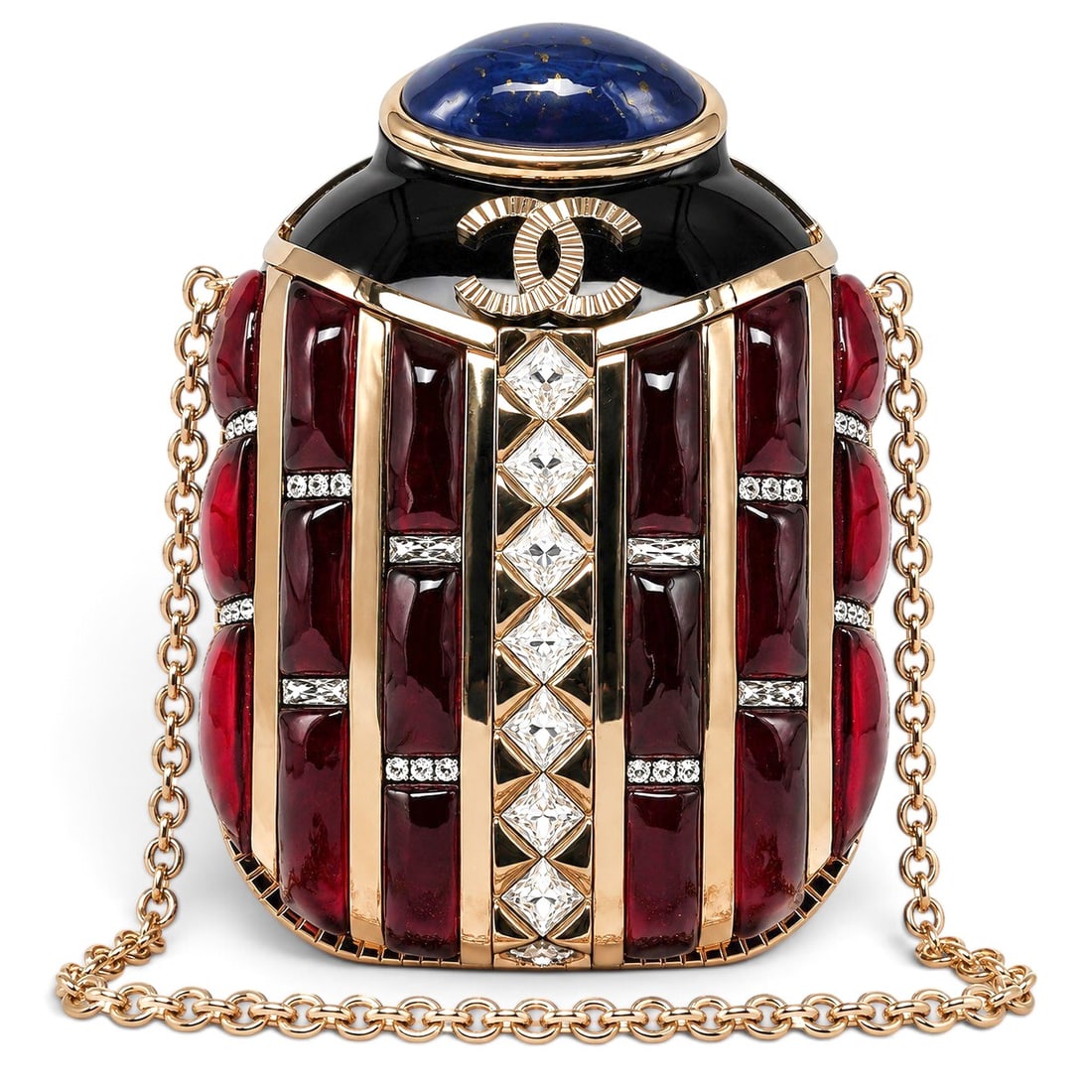 Chanel "Scarab" Paris-New York Egyptian Runway Minaudière: Chanel "Scarab" Paris-New York Egyptian Runway Minaudière 2019, Italy Rare Chanel Scarab Minaudière from the 2018/19 Paris-New York collection. Inspired by Ancient Egypt, it features colorful resin,