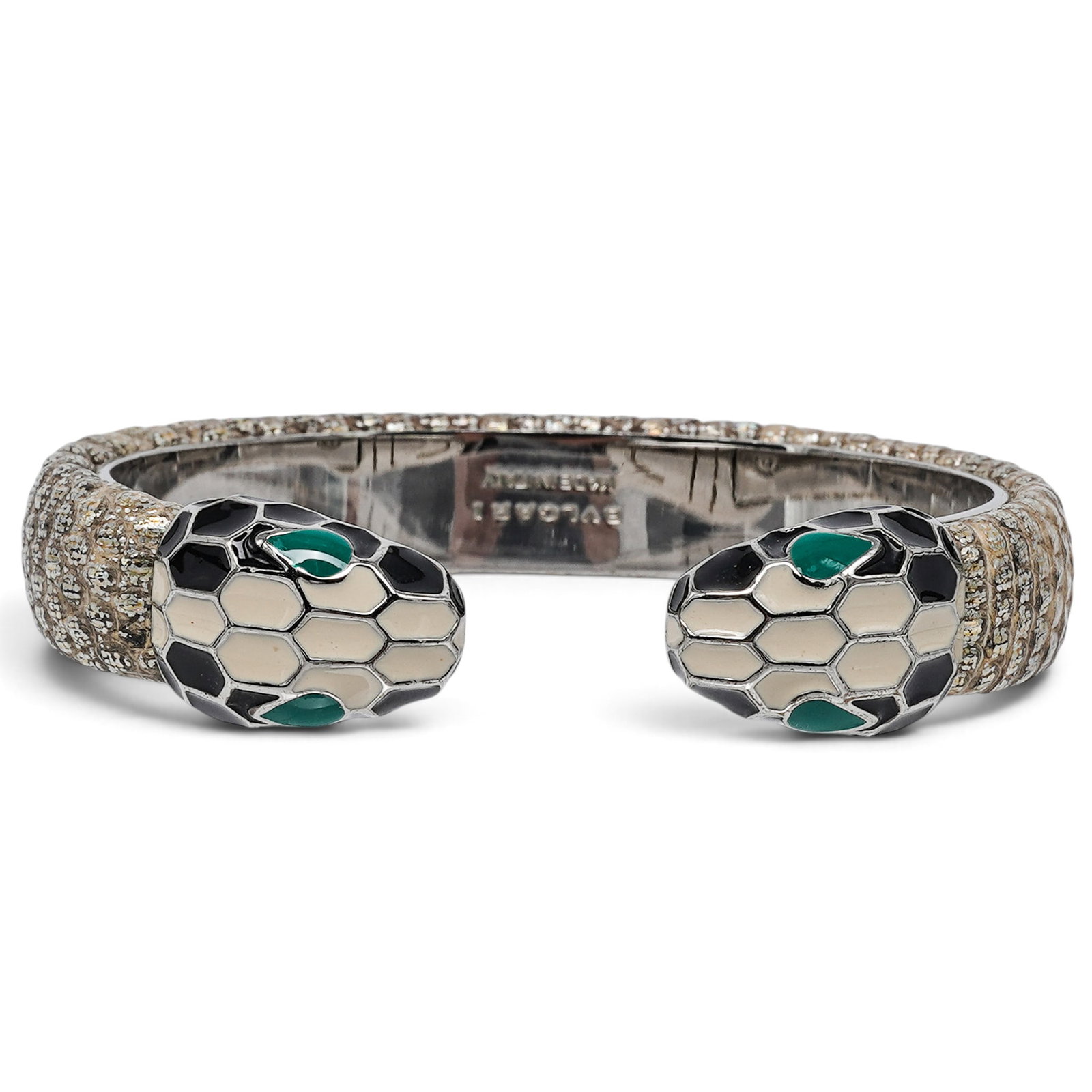 Bvlgari Serpenti Forever Karung Skin Cuff Bracelet: Bvlgari Serpenti Forever Karung Skin Cuff Bracelet 2010's, Italy Bvlgari Serpenti Forever Cuff Bracelet crafted from exotic Karung snake skin with a natural scale pattern and signature Serpenti head c
