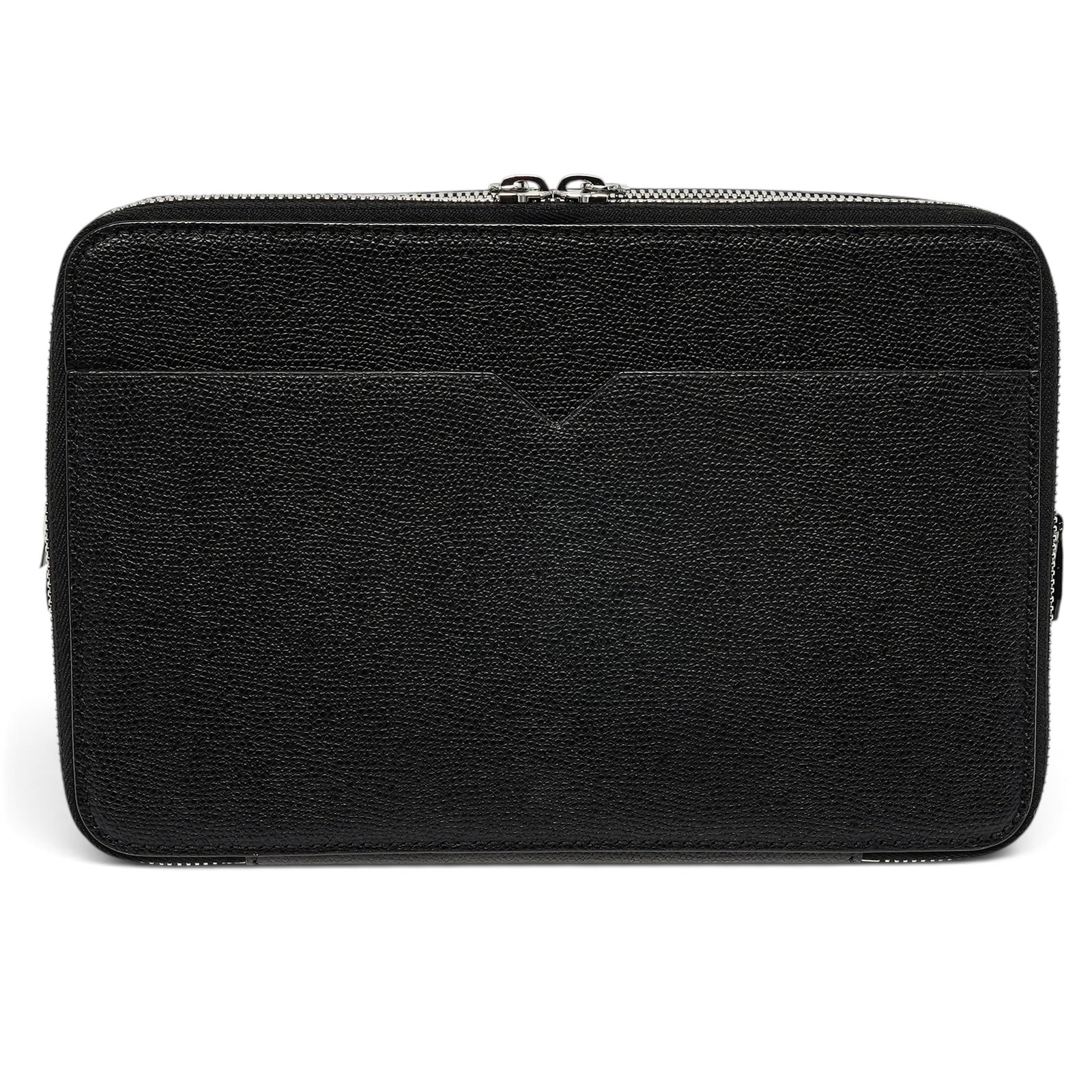 Valextra V Line Messenger Belt Bag: Valextra V Line Messenger Belt Bag 2020's, Italy Valextra V-Line Bum Bag crafted from Millepunte calf leather with V-cut detail, dual zip compartments, interior pockets, and card slots. Can be worn