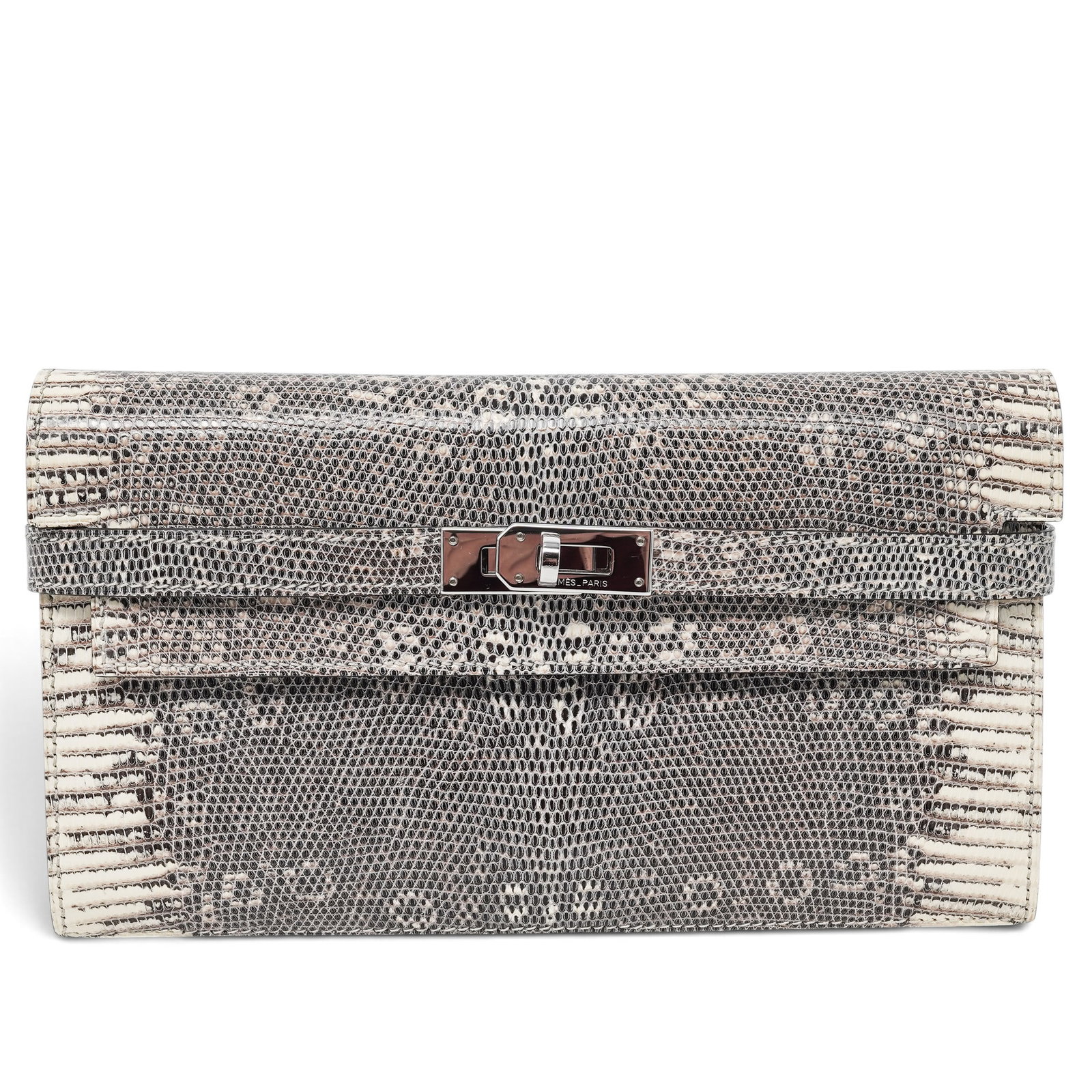 Hermes "Kelly Wallet" Salvator Ombre Lizard: Hermes "Kelly Wallet" Salvator Ombre Lizard N (2010), France Hermès Kelly Wallet crafted from rare Salvator lizard with a natural ombré effect and palladium-plated hardware. Features the signature