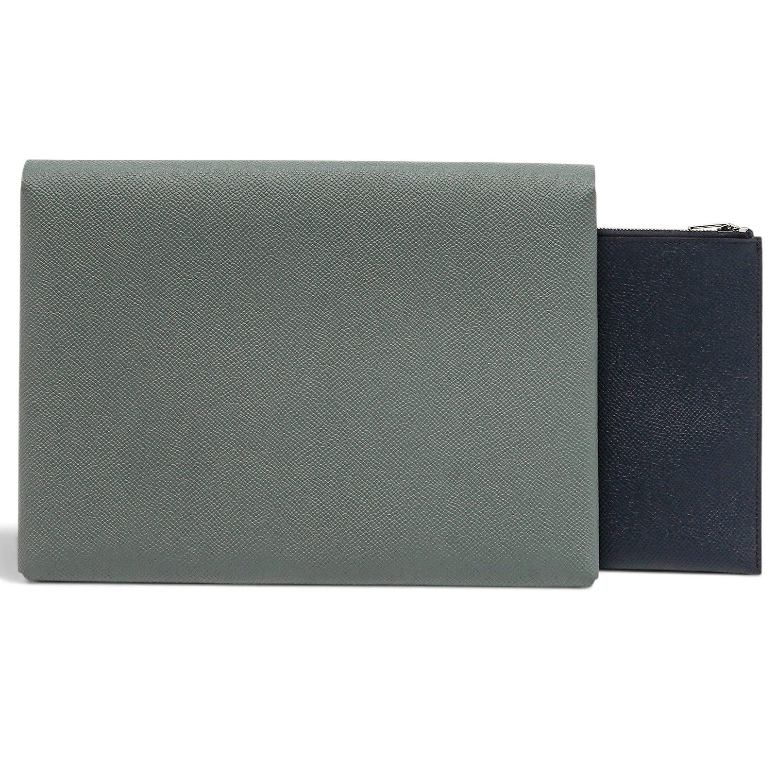 Hermes "Calvi MM" Verso Grey/Blue Epsom Leather Pouch: Hermes "Calvi MM" Verso Grey/Blue Epsom Leather Pouch D (2019), France Hermès Calvi MM Verso Pouch crafted from grey Epsom leather with a snap closure and removable zip pouch insert. Features a