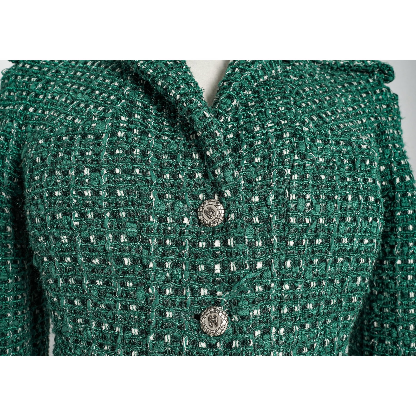 Chanel Green Tweed Jacket - 2