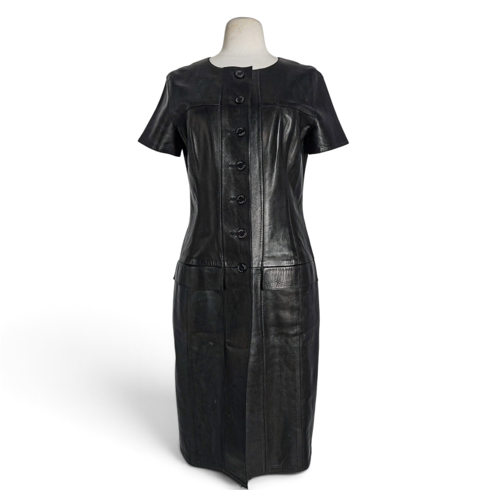 Chanel Black Lambskin Jacket Dress 1999: Chanel Black Lambskin Jacket Dress 1999 1999, France Property of a Real Housewife of Miami: Lea Black Chanel Black Lambskin Jacket Dress, crafted from supple black lambskin leather in a structured jac