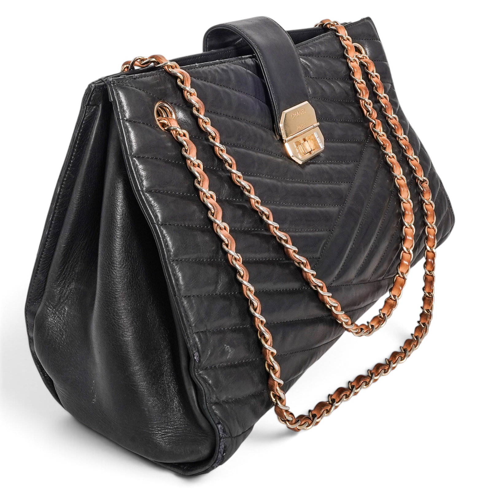 Chanel Gabrielle Accordion Black Calfskin Chevron Quilt Shoulder Bag (1 of 8)