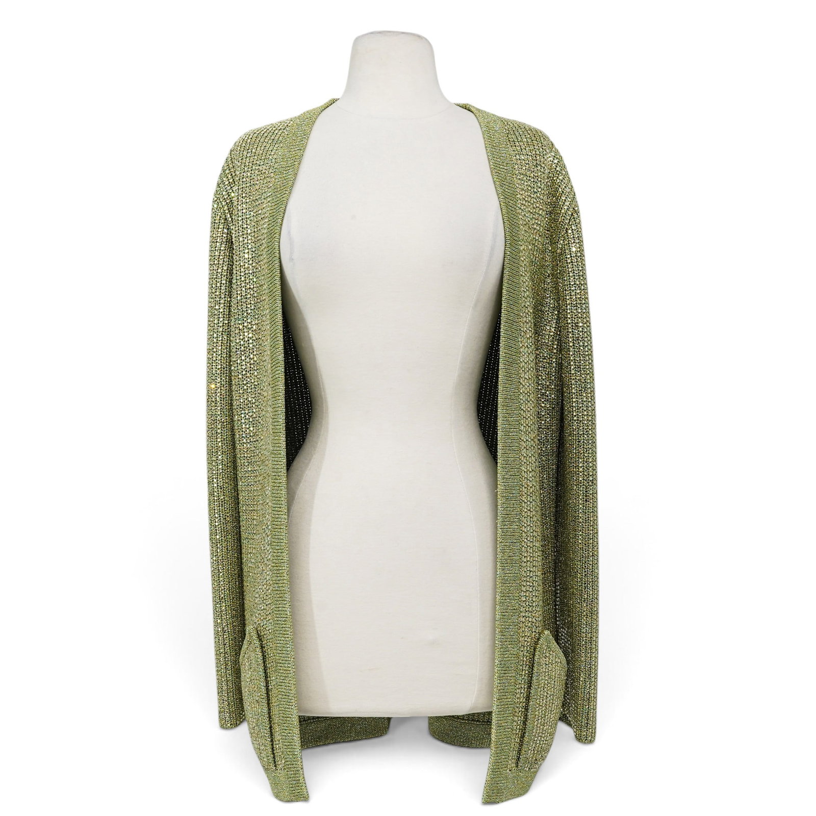 Gucci Green Crystal Beaded Cardigan: Gucci Green Crystal Beaded Cardigan 2020's, Italy Gucci Green Crystal Beaded Cardigan crafted from a viscose blend, featuring rich green knit construction with crystal bead embellishments. Women's