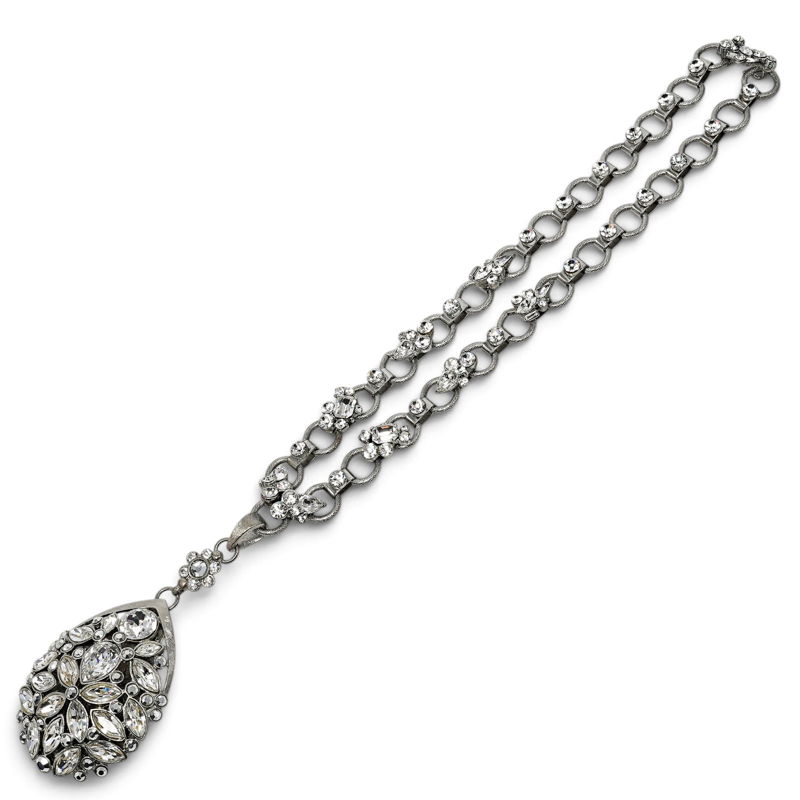 Jose & Maria Barrera Teardrop Floral Rhinestone Pendant Necklace: Jose & Maria Barrera Teardrop Floral Rhinestone Pendant Necklace 2000's, New York Property of a Real Housewife of Miami: Lea Black Jose & Maria Barrera Teardrop Floral Rhinestone Pendant featuring a s
