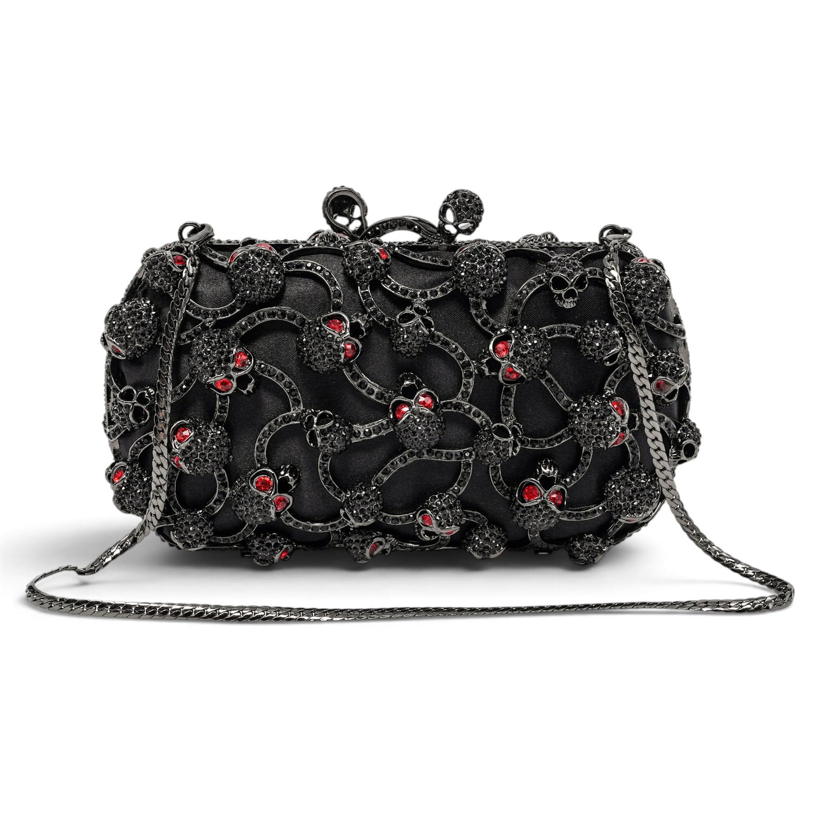 Stefano Laviano "Rendezvous" Black Skull Evening Clutch: Stefano Laviano "Rendezvous" Black Skull Evening Clutch 2010's, United States Property of a Real Housewife of Miami: Lea Black Stefano Laviano Rendezvous Evening Clutch crafted from lustrous satin