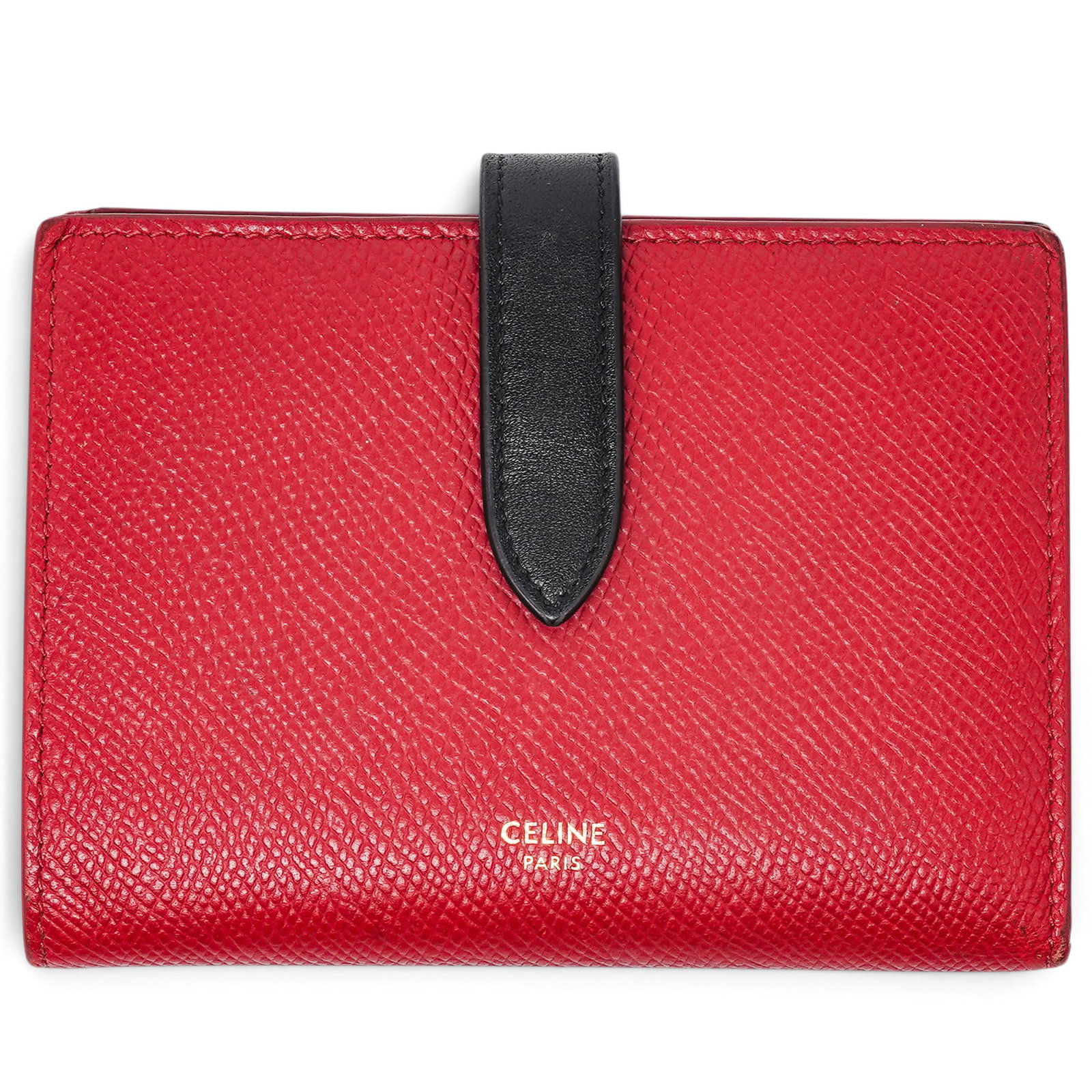 Celine Red Leather Snap Closure Wallet: Celine Red Leather Snap Closure Wallet 2010's, France Celine Red Wallet crafted from Saffiano crossgrain leather with a snap closure and red leather-lined interior. 5.5" L x 3.8" H x 1" D