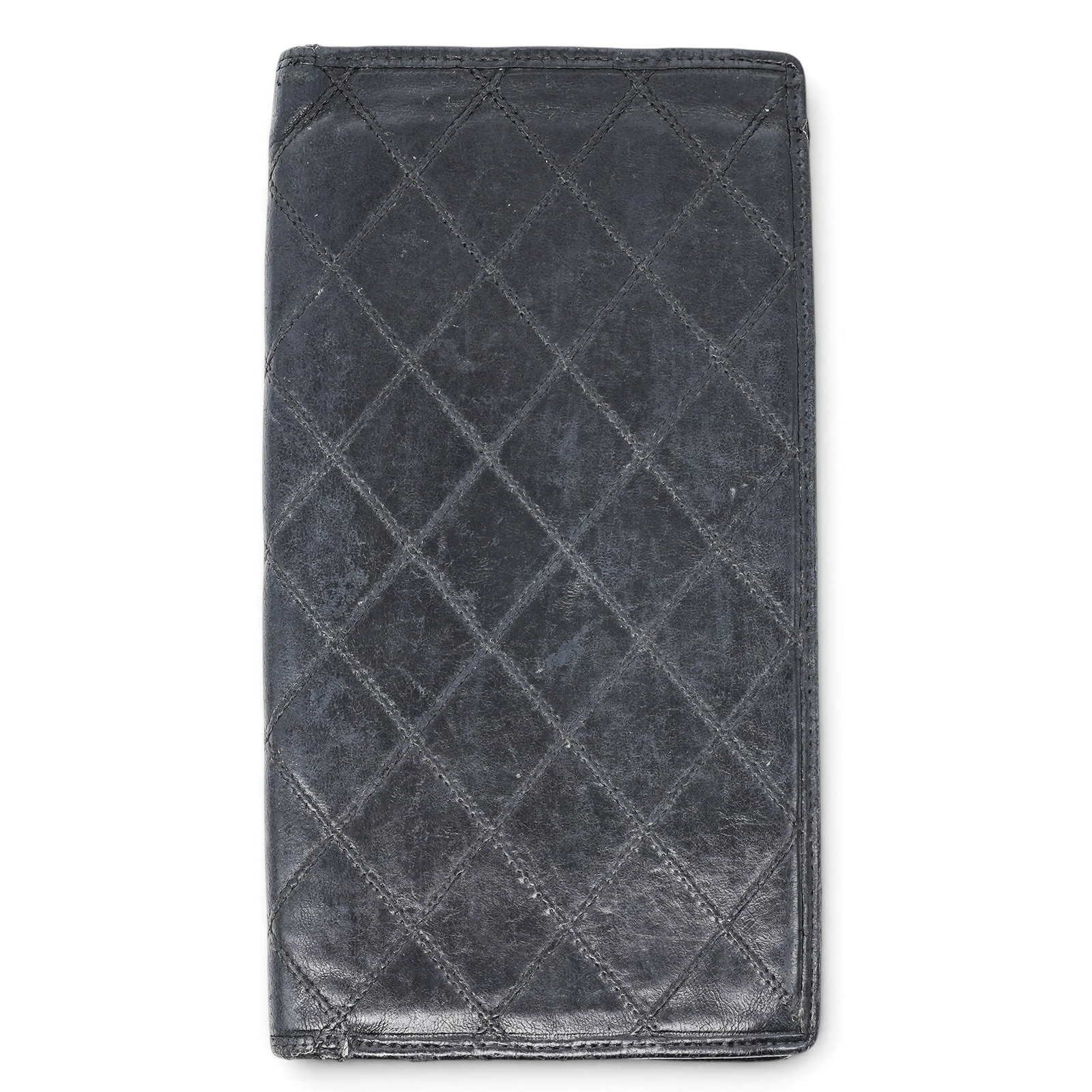 Chanel Black Lambskin Quilted Vertical Wallet: Chanel Black Lambskin Quilted Vertical Wallet 1990's, France Chanel black lambskin quilted vertical wallet with signature diamond quilting and Chanel logo detailing. 4" L x 7.5" H