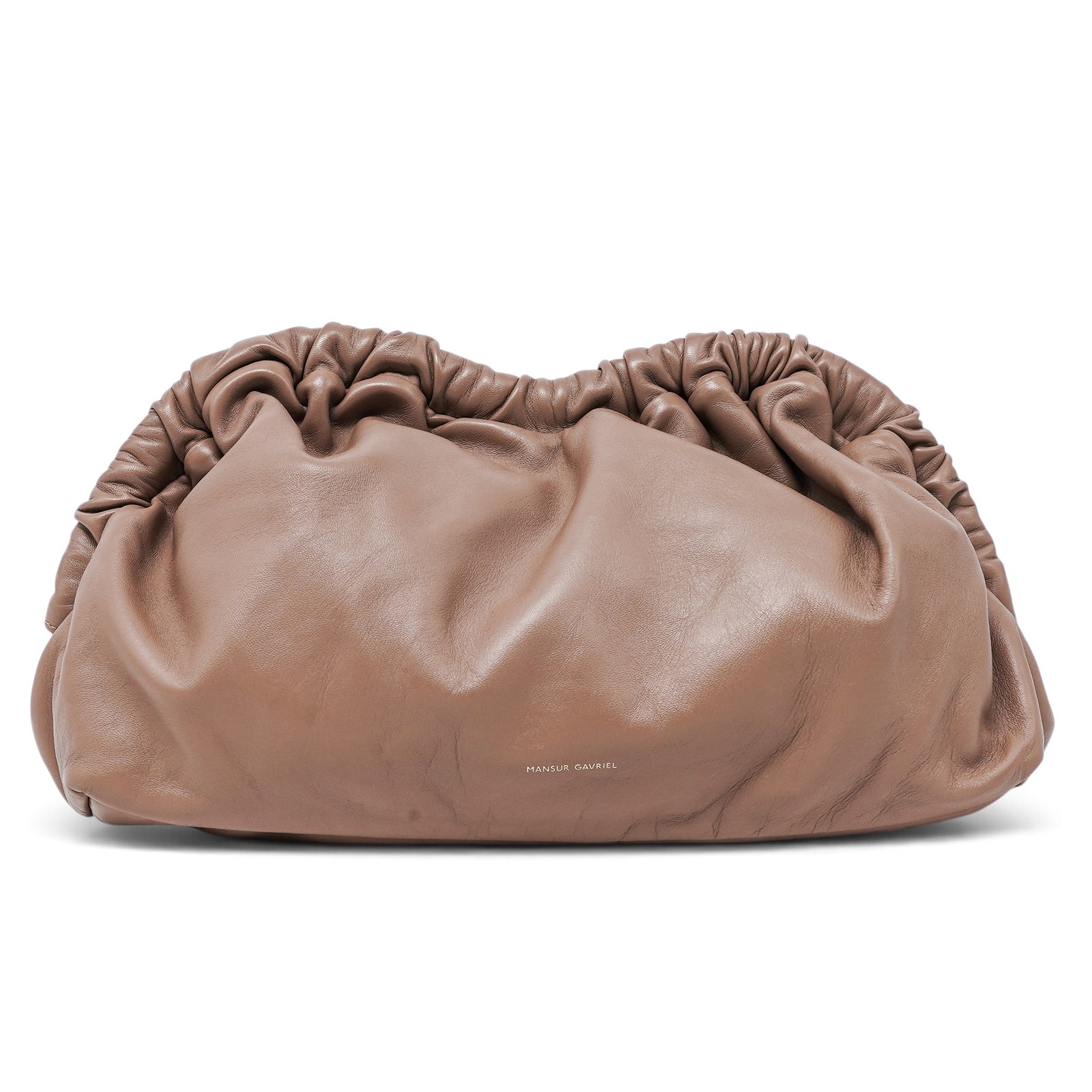 Mansur Gavriel "Cloud" Clutch Beige Leather: Mansur Gavriel "Cloud" Clutch Beige Leather 2010's, Italy Mansur Gavriel “Cloud” Frame Clutch in Beige Leather. Structured frame design in a timeless neutral color. 13" L x 7.5" H x 4.5" D