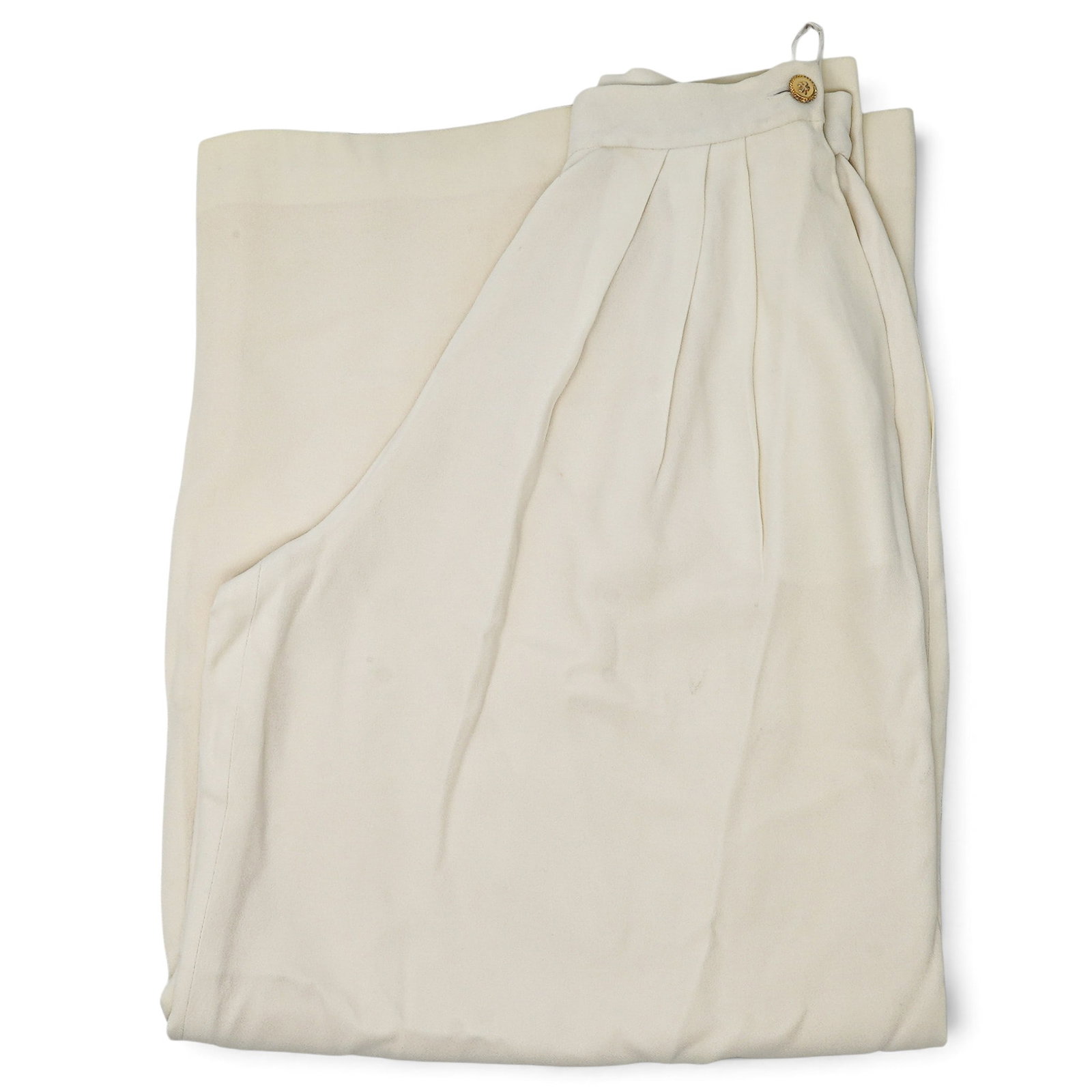 Chanel Ivory Wide Leg Pants: Chanel Ivory Wide Leg Pants 1990's, France Chanel ivory wide-leg pants featuring a tailored silhouette and wide-leg design. FR Size 36 (US 4). Inseam: 30"