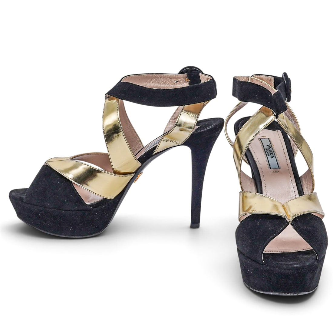 Prada Black Suede & Gold Leather Heels (1 of 8)