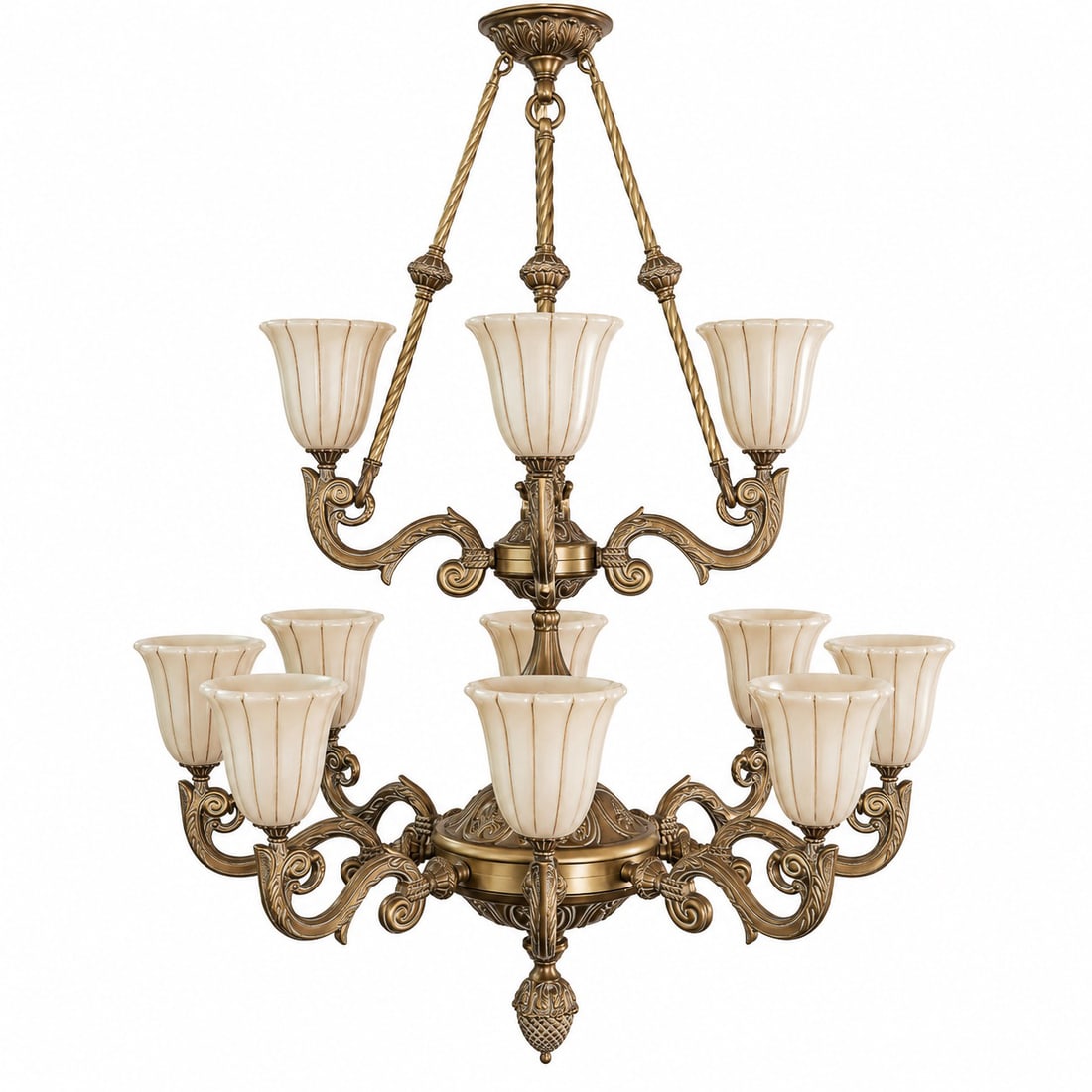 Antique Alabaster & Gilt Bronze Twelve Light Chandelier (1 of 6)