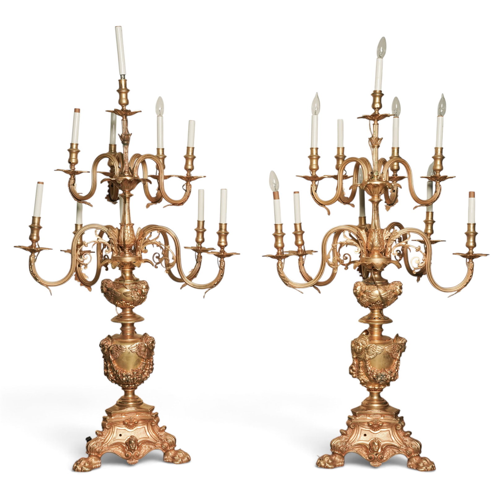 Pair Large Gilt Bronze Louis XV Style Candelabras (1 of 18)