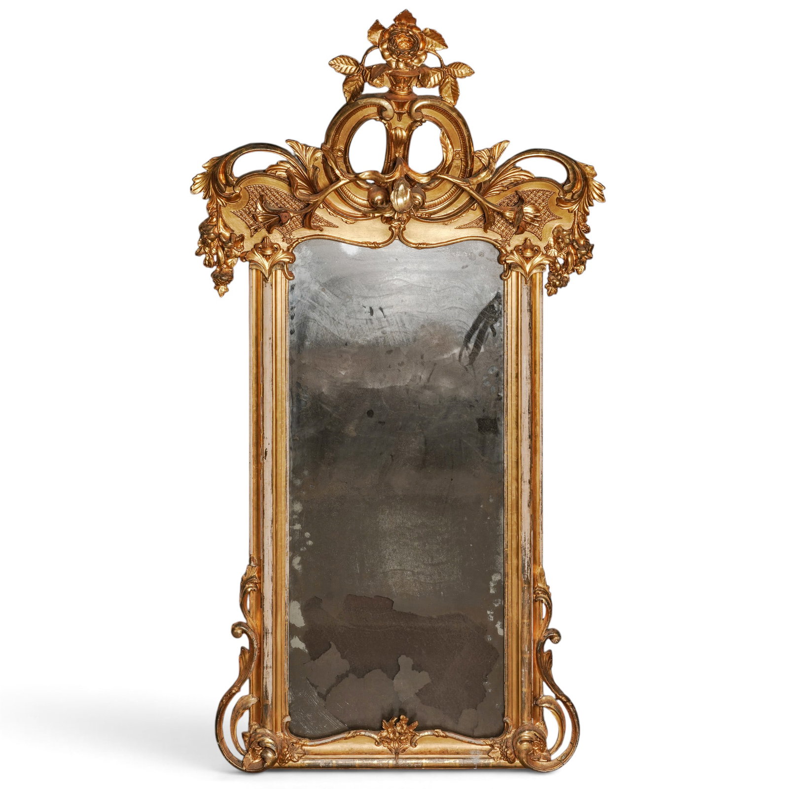 Antique French Rococo Revival Gilt Wood Gesso Wall Mirror (1 of 8)