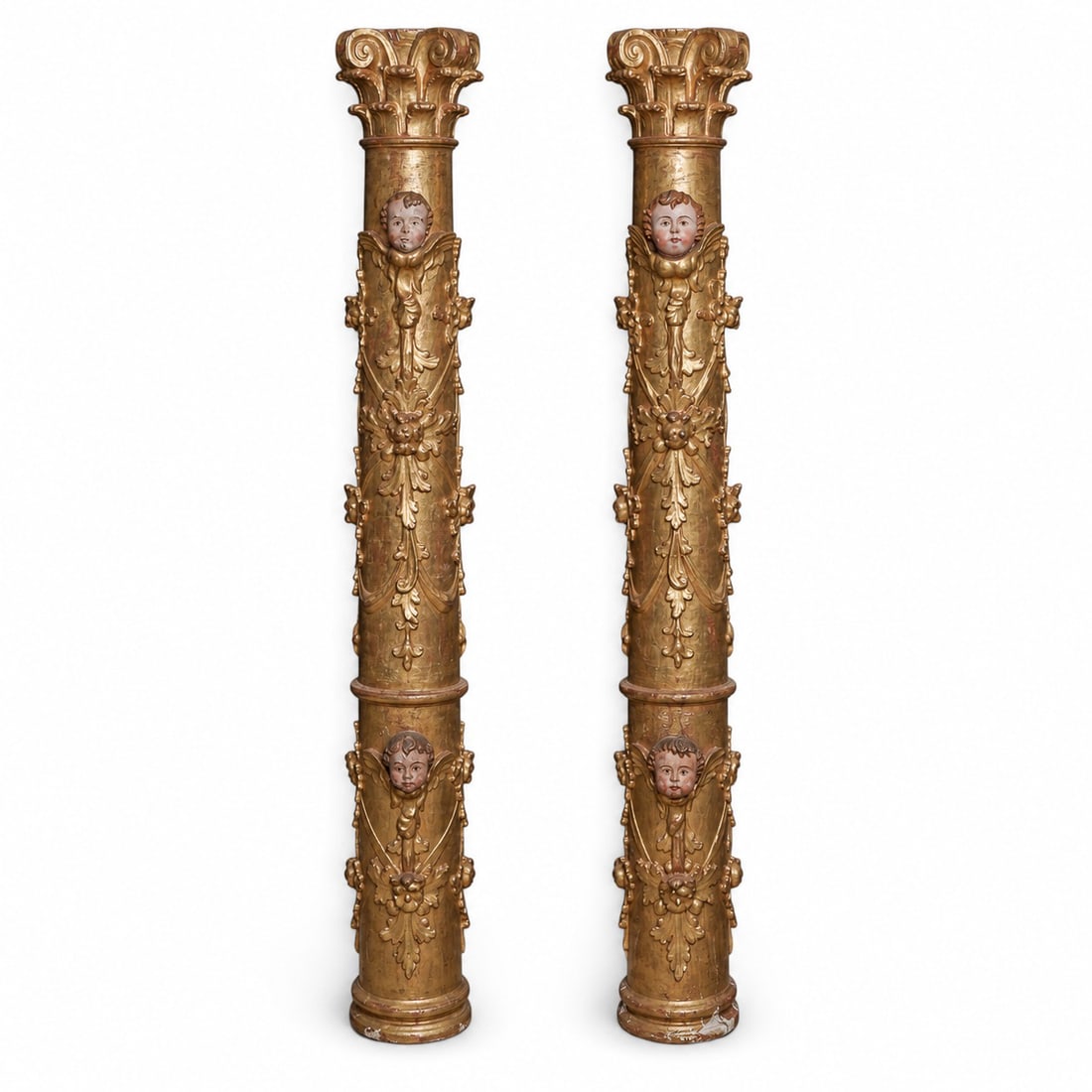 Pair of Antique Gilt Polychrome Santos Columns (1 of 9)