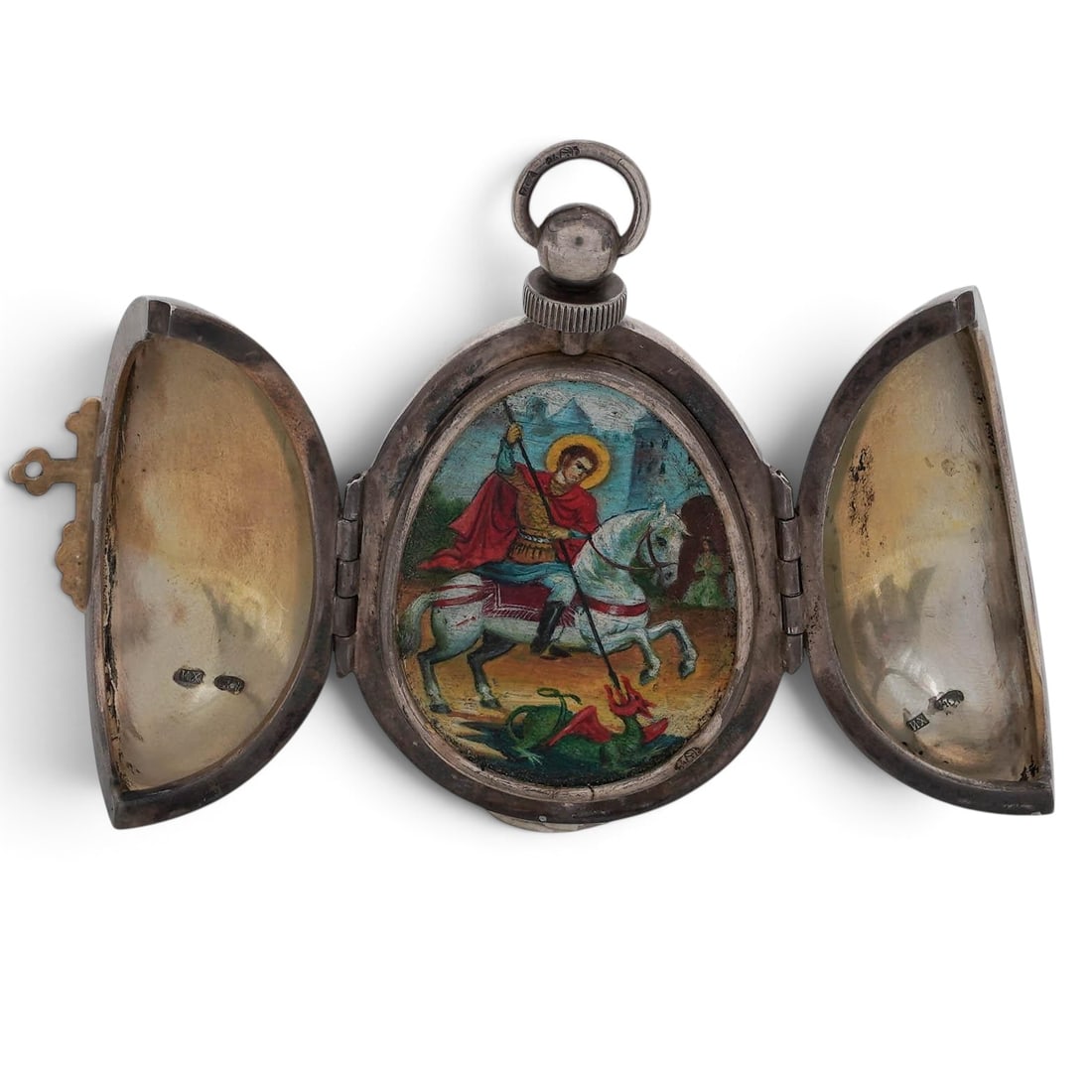 Ivan Khlebnikov Imperial Russian 84 Silver Triptych Pocket-Watch Style Travel Icon Pendant (1 of 8)