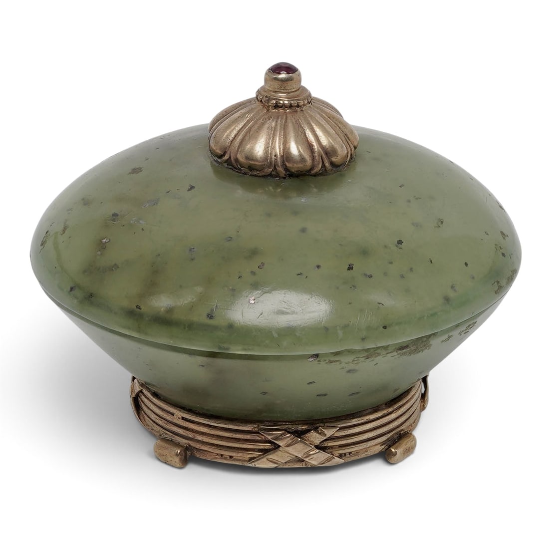 Karl Faberge Imperial Russian Nephrite & Gilt Silver Jade Box (1 of 9)