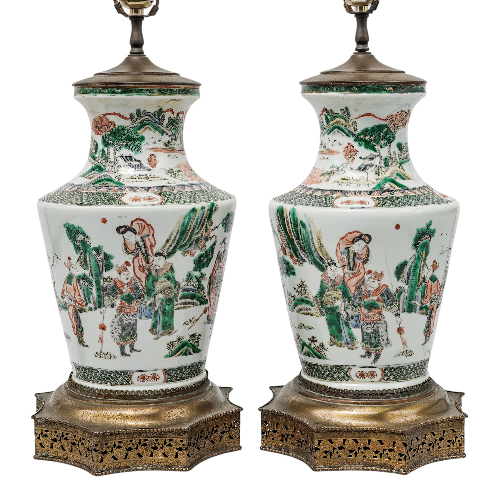 Pair Of Chinese Qing Famille Verte Porcelain Converted Lamps (1 of 9)