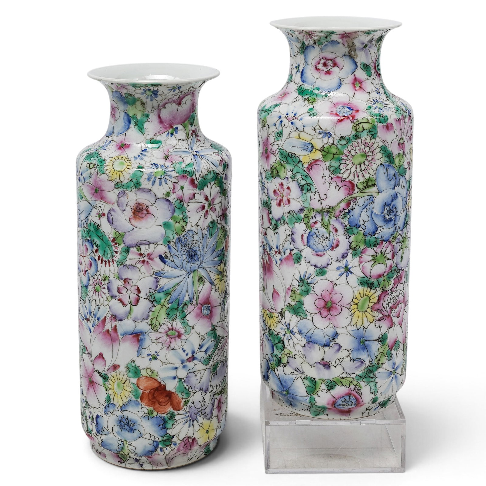 Pair of Chinese Republic Famille Rose Millefleurs Porcelain Vases (1 of 5)