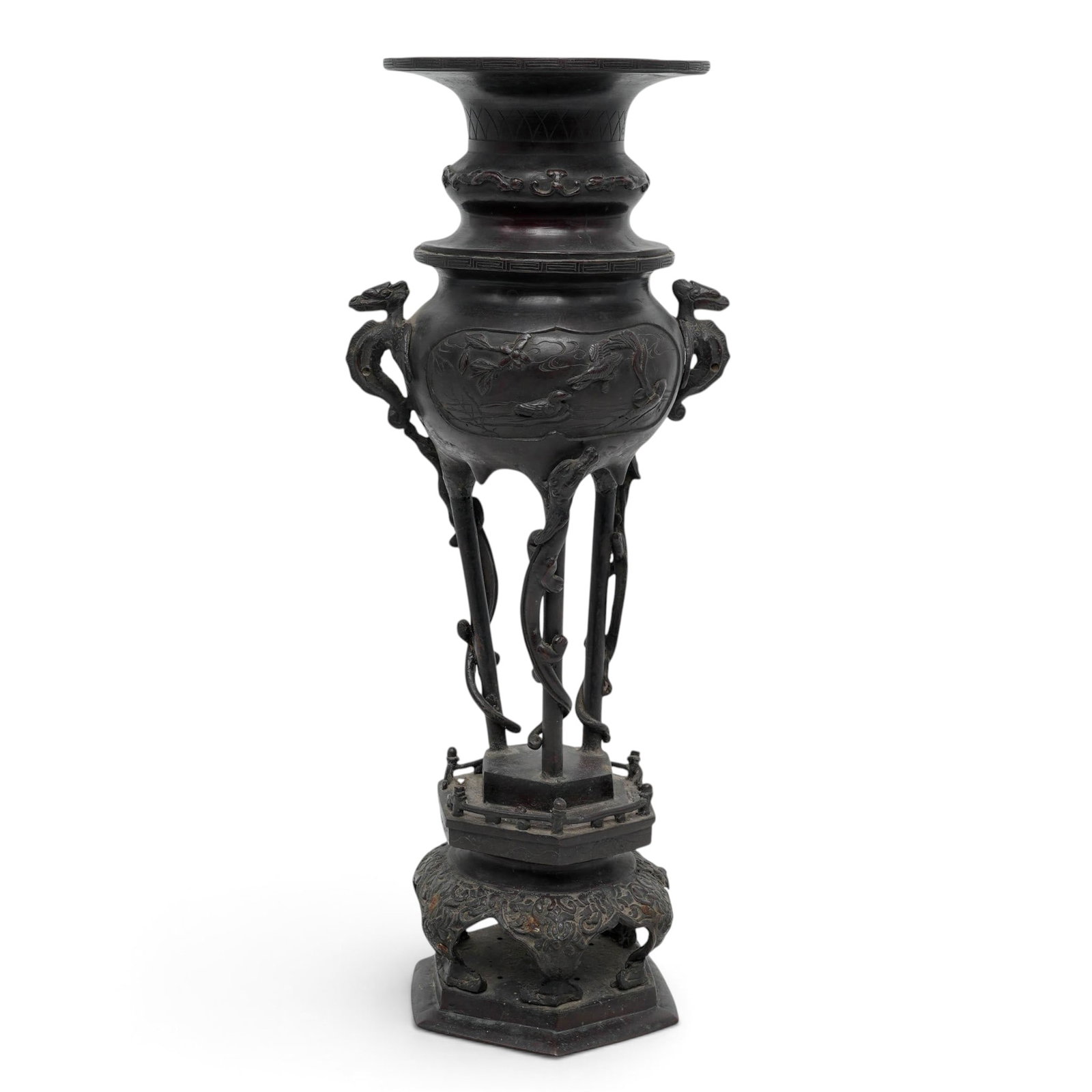 Meiji Japanese Bronze Figural Dragon Vase (1 of 7)
