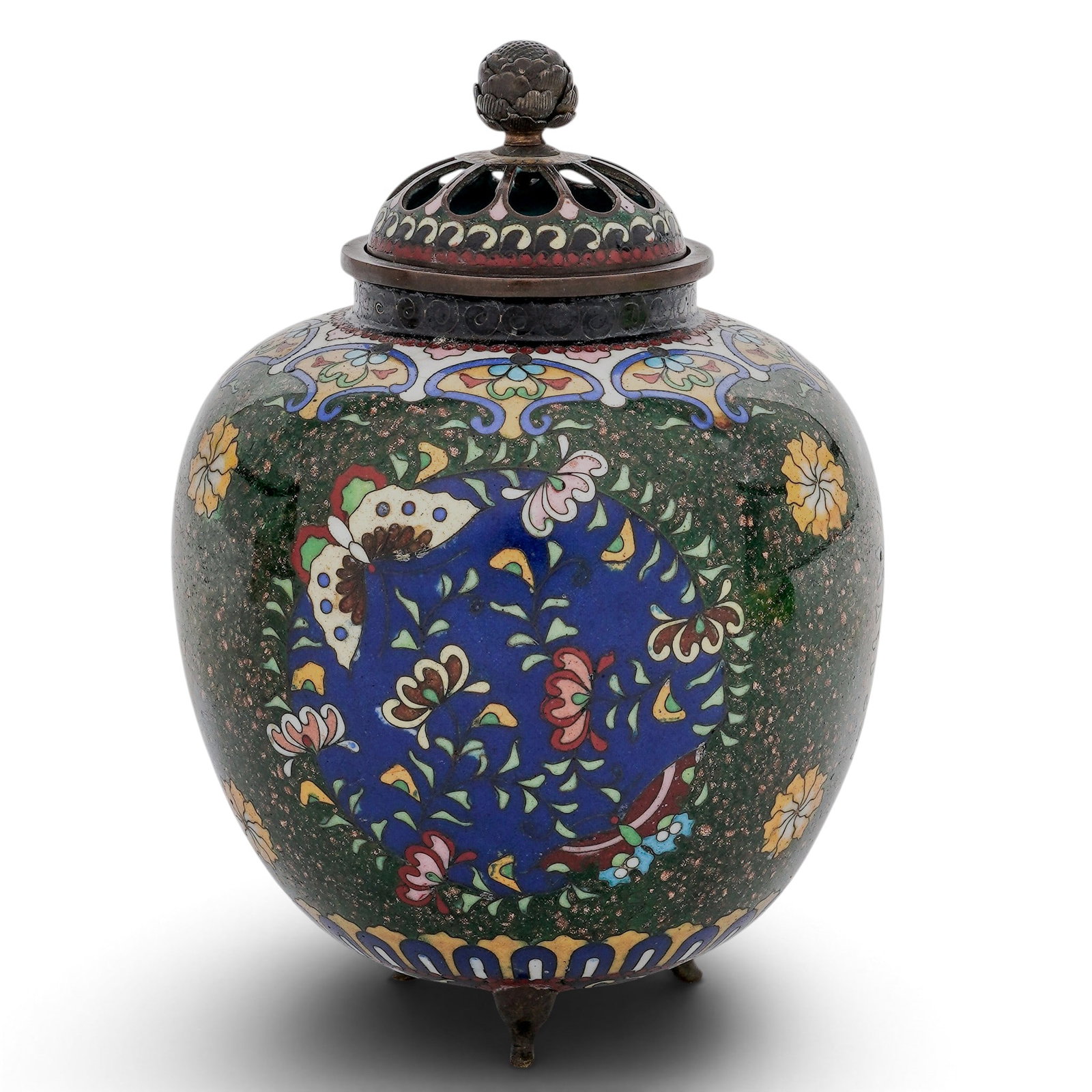 Japanese Meiji Period Cloisonne Enamel Koro Tripot Incense Burner (1 of 7)