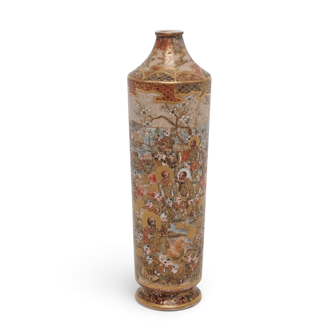 Japanese Meiji Satsuma Suizan Vase: Japanese Meiji Satsuma Suizan Vase c.1868–1912, Japanese Artist/Designer/Manufacturer: Suizan Marking(s); notes: Signed “Suizan” in gilt to underside; Japanese, Meiji period (1868–1912) Ma