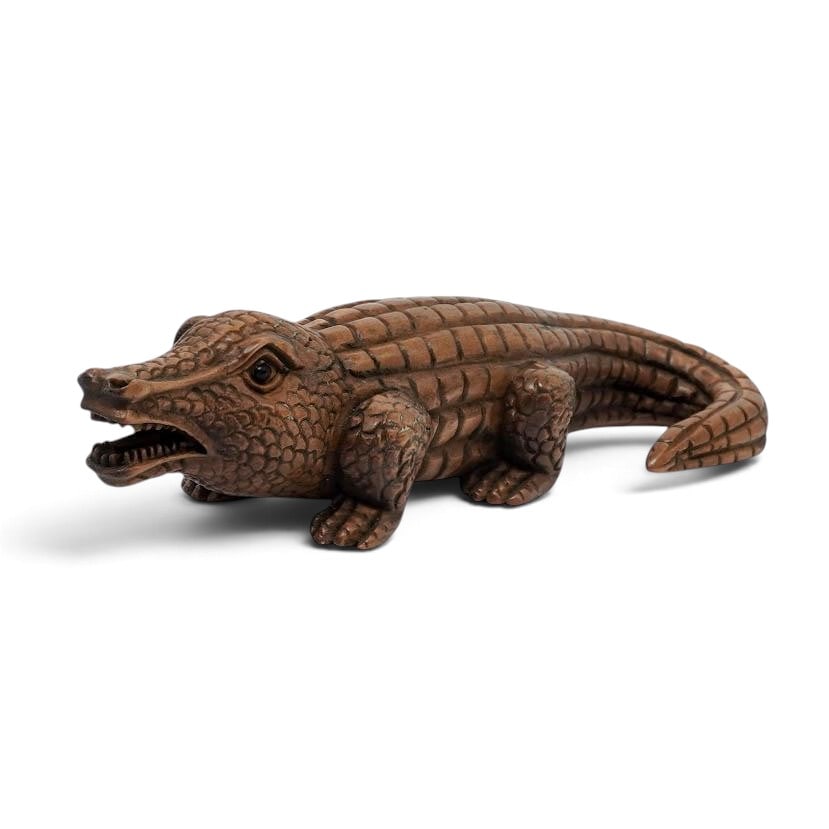 Antique Japanese Carved Wood Alligator Netsuke, Signed (1 of 7)