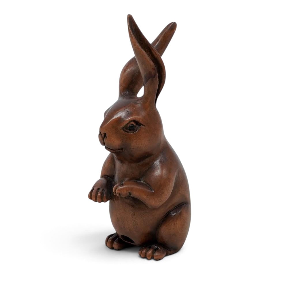 Antique Japanese Carved Wood Rabbit Netsuke, Signed (1 of 7)