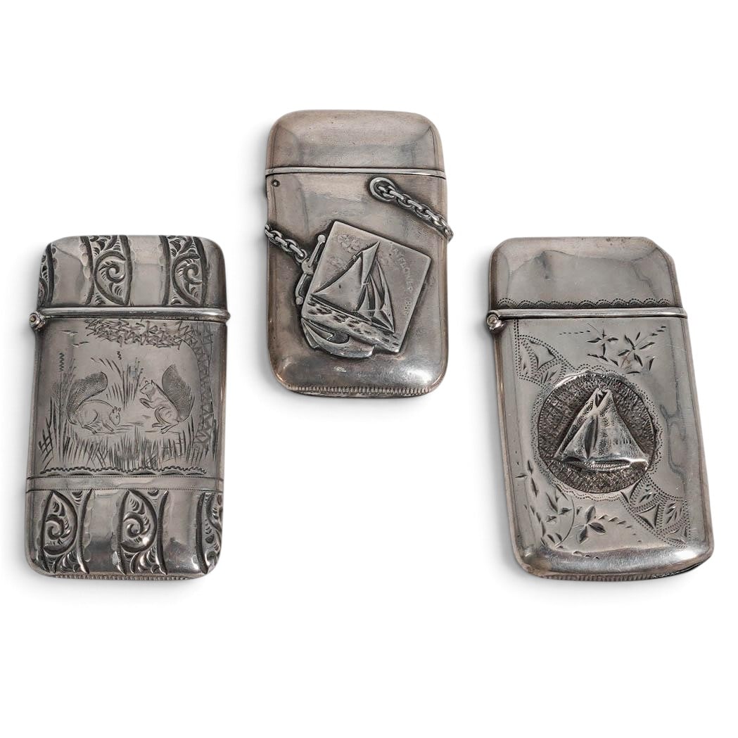 (3 pc) Antique Sterling Silver Match Safes (1 of 6)