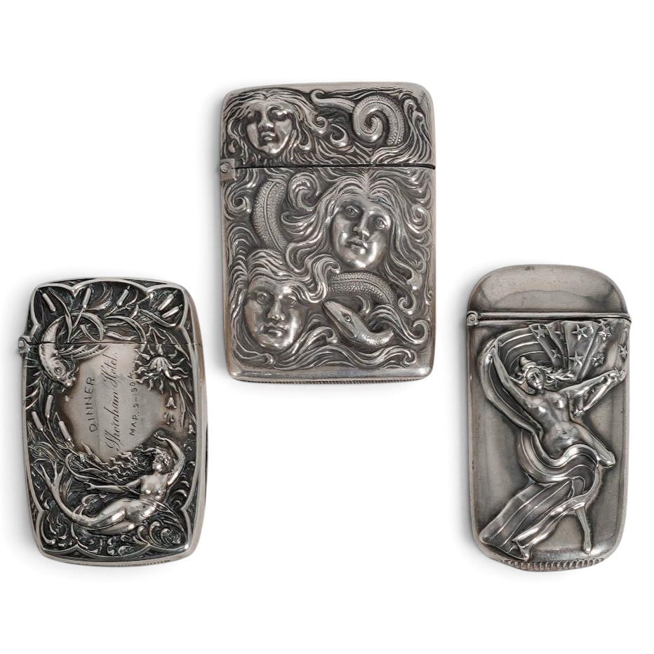 (3 pc) Art Nouveau Sterling Silver Repousse Match Safes (1 of 10)