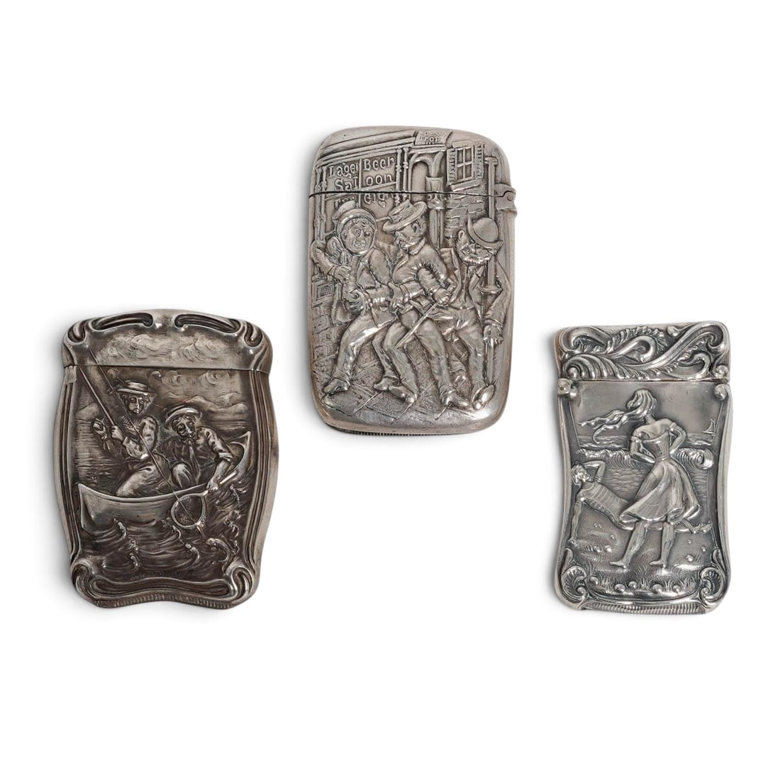 (3 pcs) Antique Sterling Silver Repousse Match Safes (1 of 6)