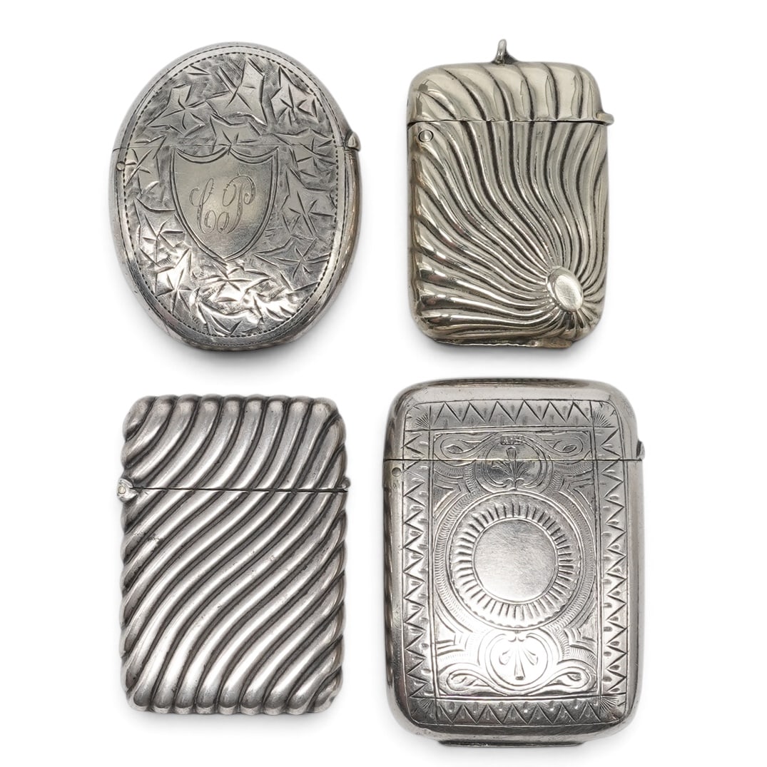 (4pc) Antique Sterling Silver & Silver Plated Match Safes Case (1 of 4)