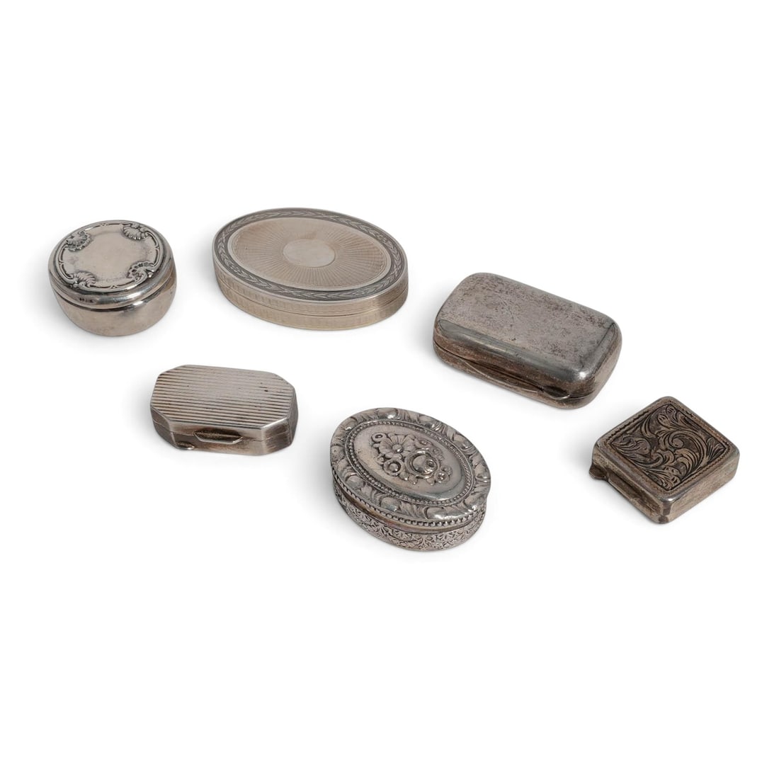 (6 pcs) Antique Sterling Silver Snuff Boxes (1 of 6)