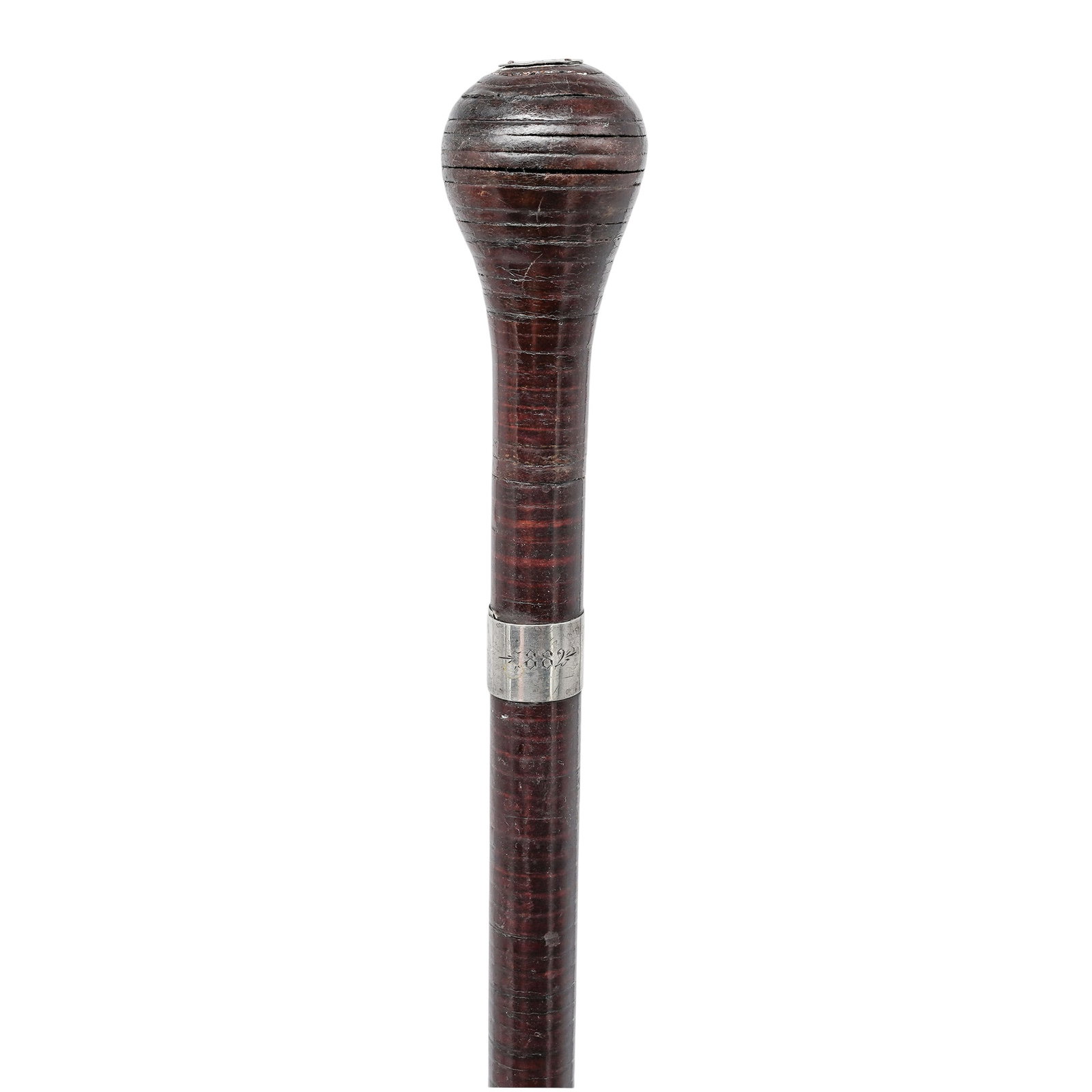 Antique Sterling Silver Mounted Stacked-Leather Swagger Stick: Antique Sterling Silver Mounted Stacked-Leather Swagger Stick c. 1882, European Artist/Designer/Manufacturer: Unknown Marking(s); notes: Sterling collar engraved “1882”; sterling plate with