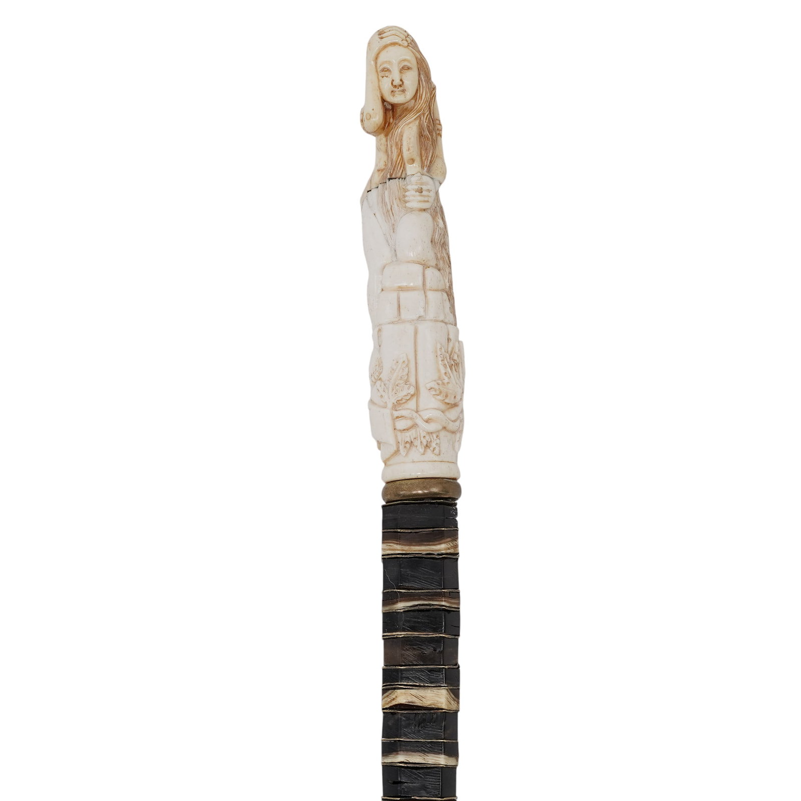 Victorian Carved Bone Walking Stick w/ Maiden Figural Handle (1 of 6)