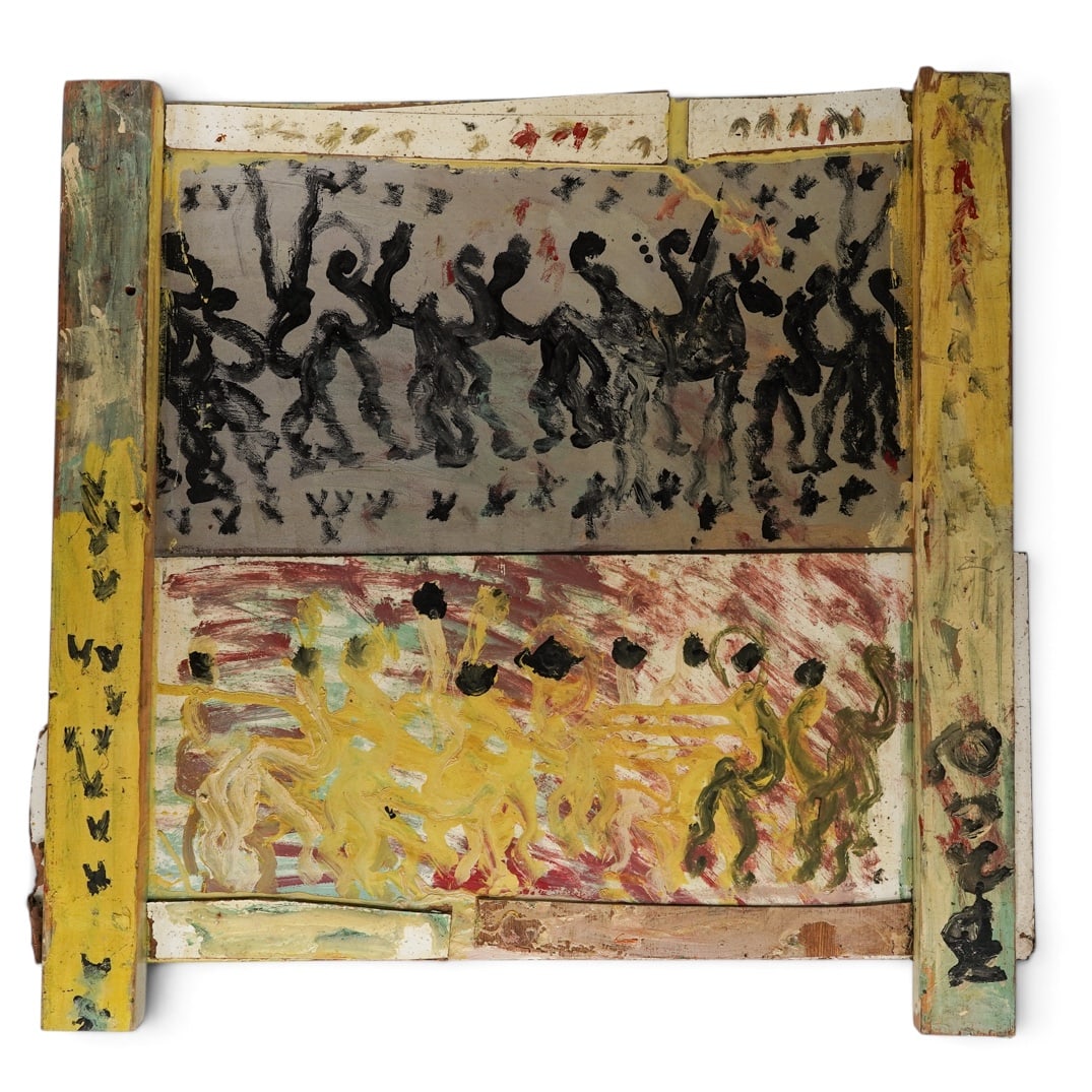 Purvis Young (American, 1043-2010) Mixed Medias on Wood: Purvis Young (American, 1043-2010) Mixed Medias on Wood 20th - 21st Cent, USA Artist/Designer/Manufacturer: Purvis Young (American, 1943–2010) Marking(s); notes: Signed lower left on wooden frame; M