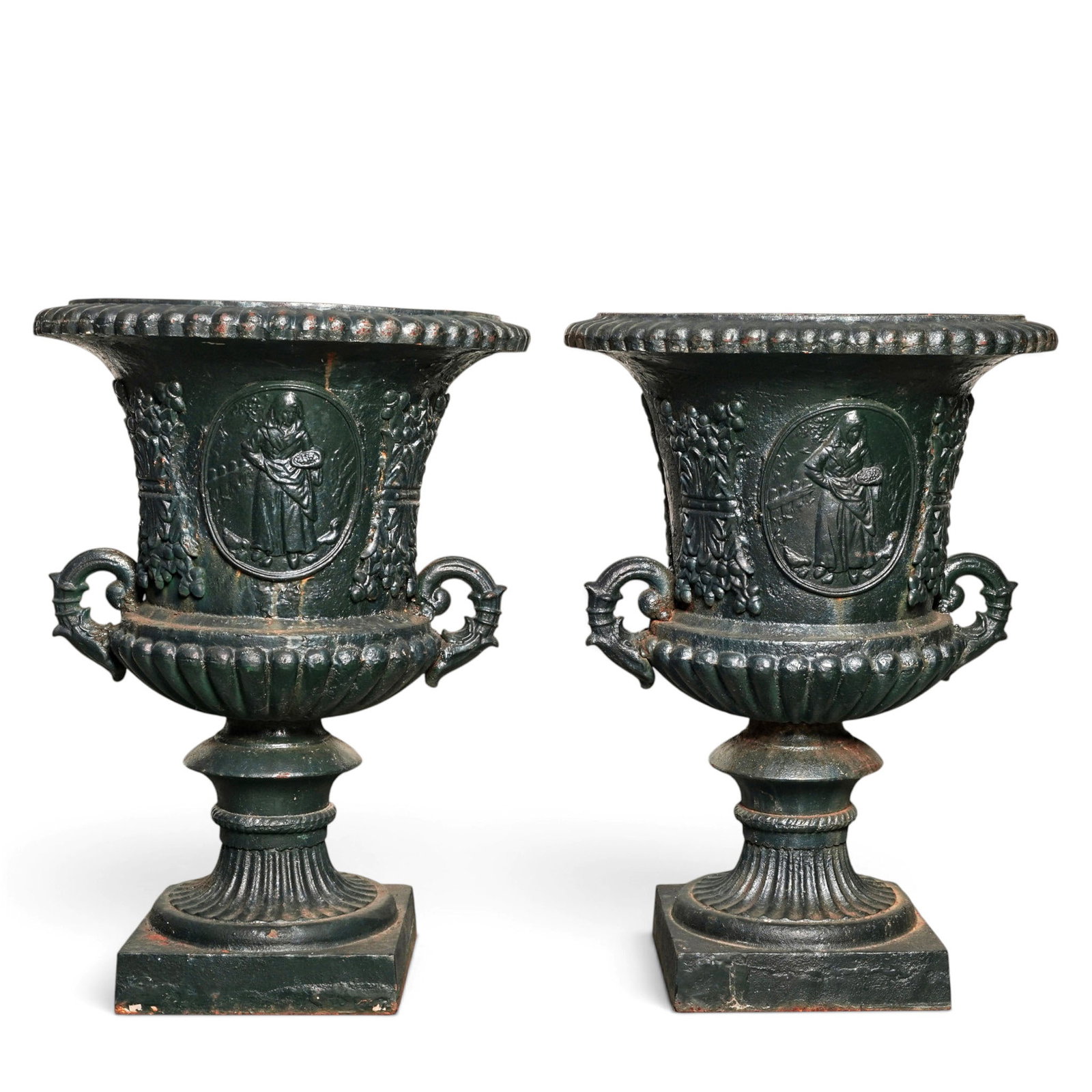 Pair of Antique Neoclassical Style Cast Iron Garden Urns (1 of 7)