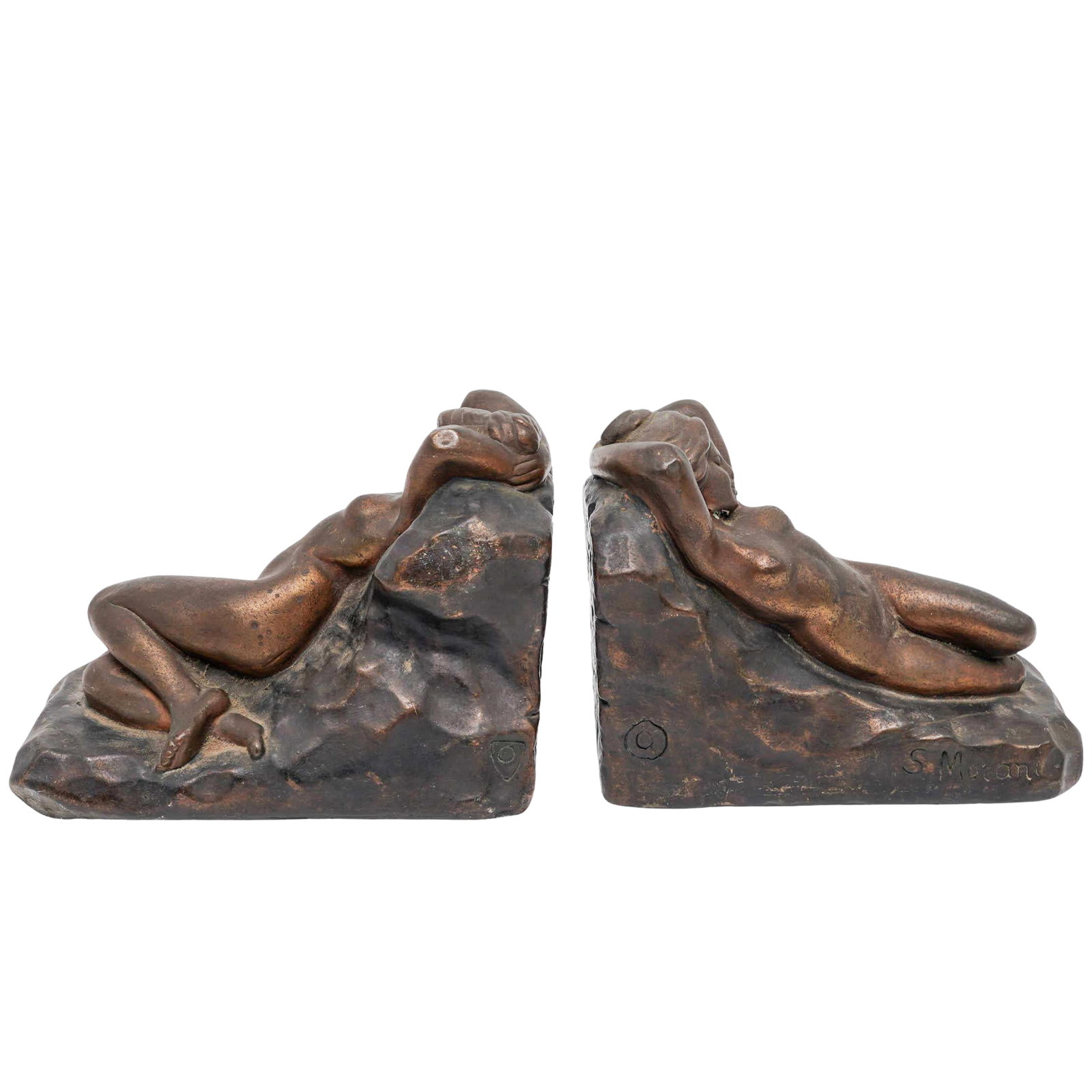 Pair of Salvatore Morani Bonded Bronze Nude Female Bookends