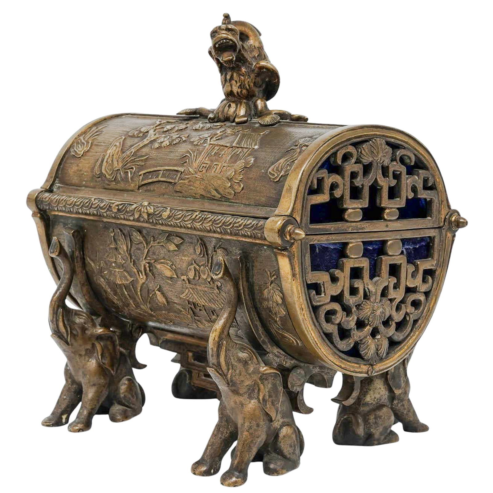 Antique Brass Elephant-Footed Jewelry Casket (1 of 9)